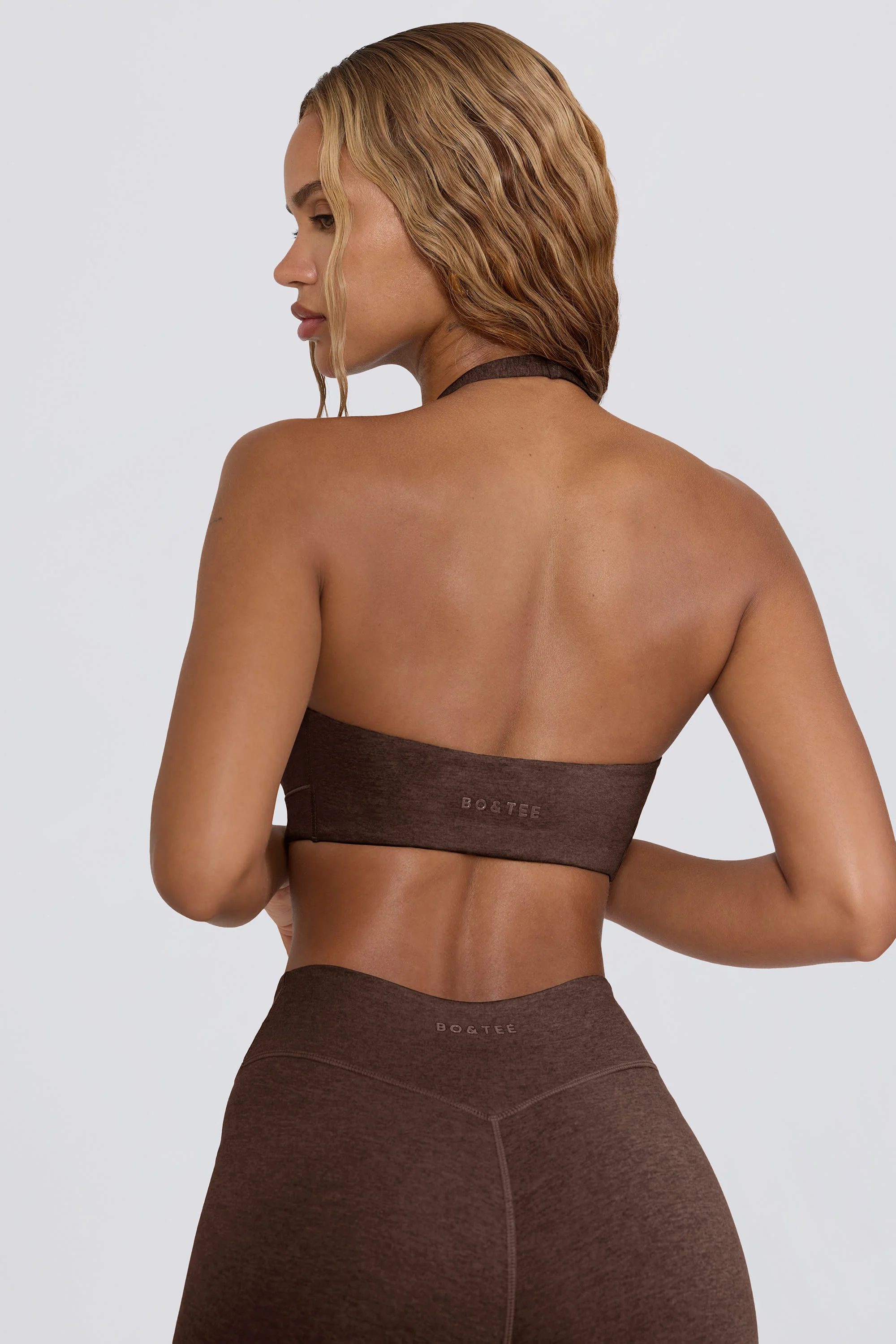 Brushed Jersey V-Neck Sports Bra in Pecan Marl - Image 2
