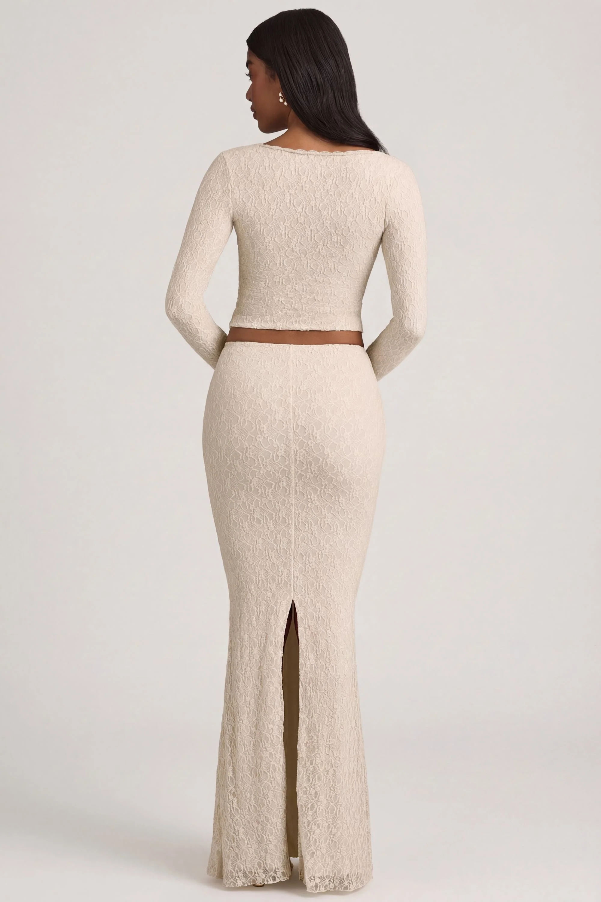 Draped Low-Rise Lace Maxi Skirt in Ivory - Image 5