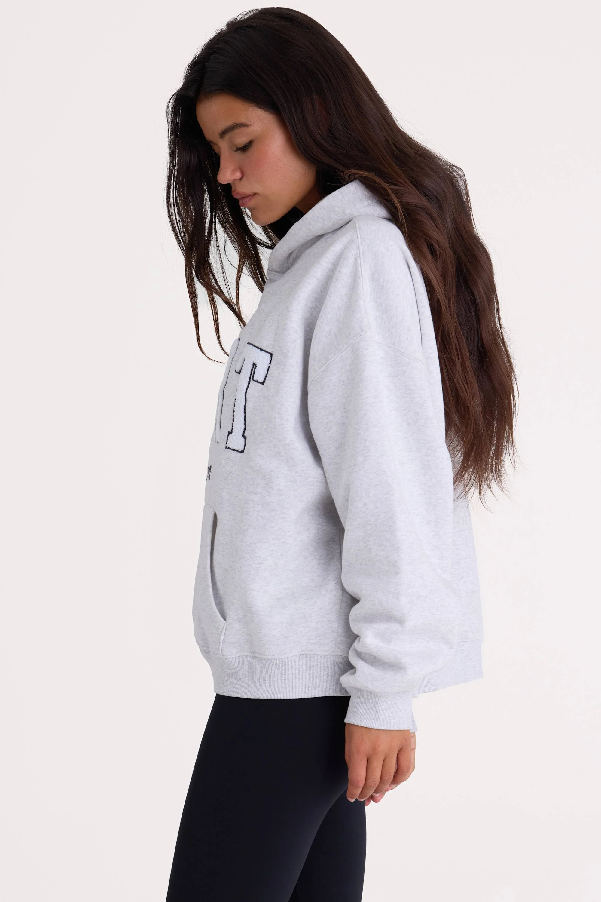 Soft Cotton Fleece Oversized Hoodie in Marl Grey - Image 3
