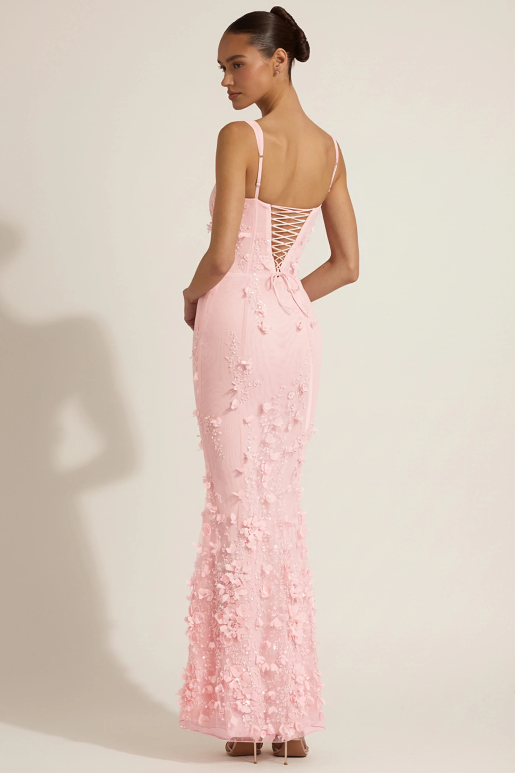 Embellished Appliqué Soft-Scoop Corset Gown in Pink - Image 6