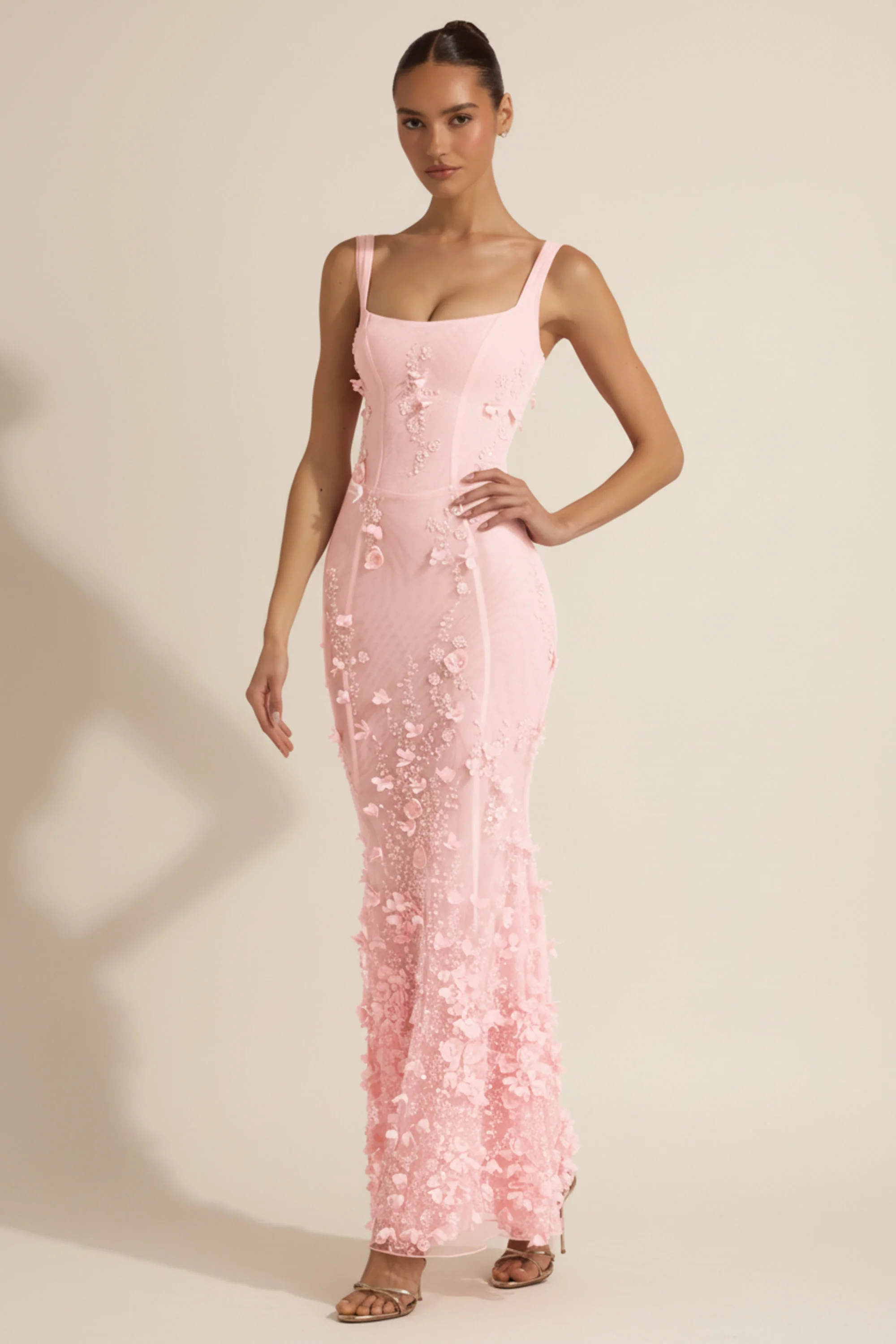 Embellished Appliqué Soft-Scoop Corset Gown in Pink - Image 7