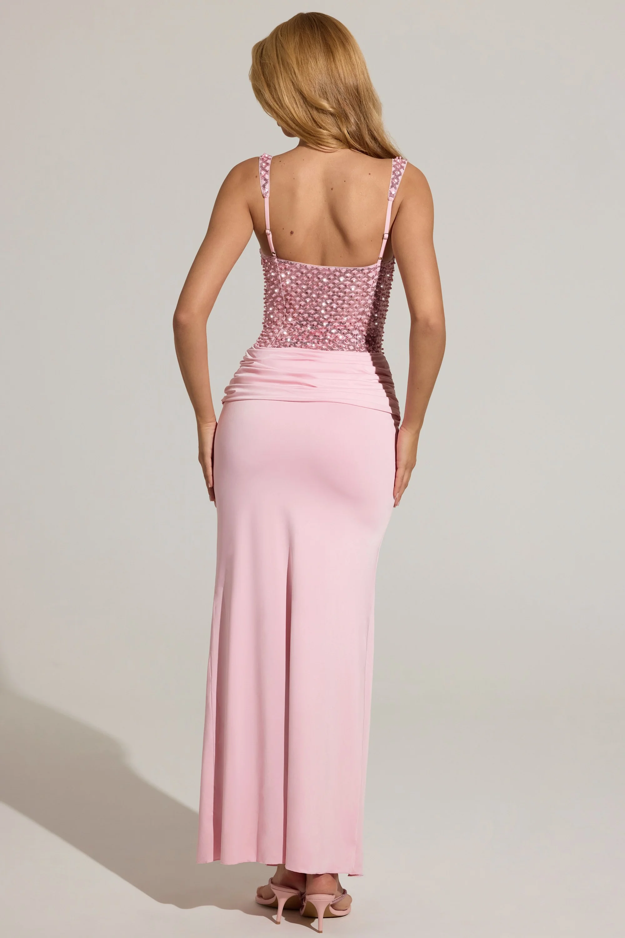 Embellished Corset Maxi Dress in Blush Pink - Image 3