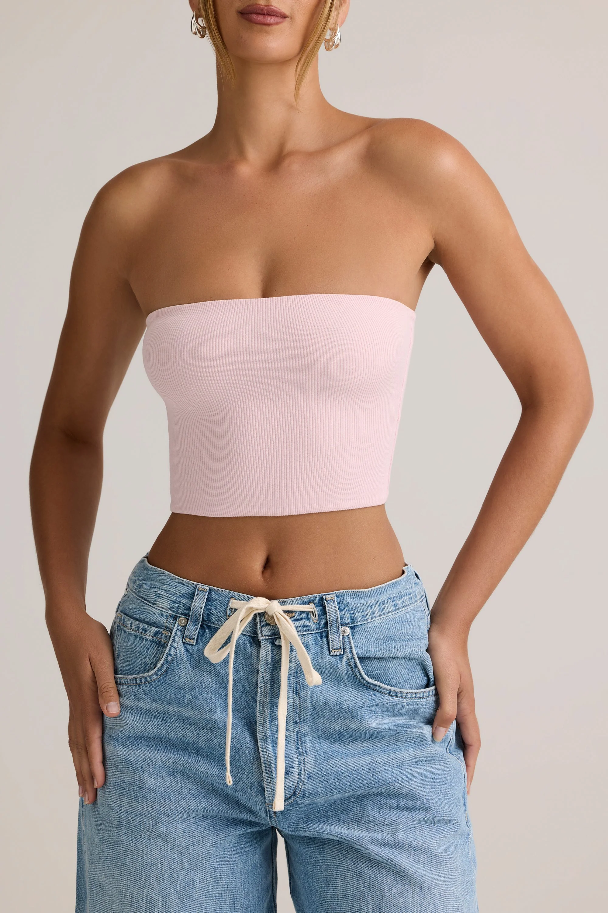 Modal Strapless Crop Top in Baby Pink - Image 2