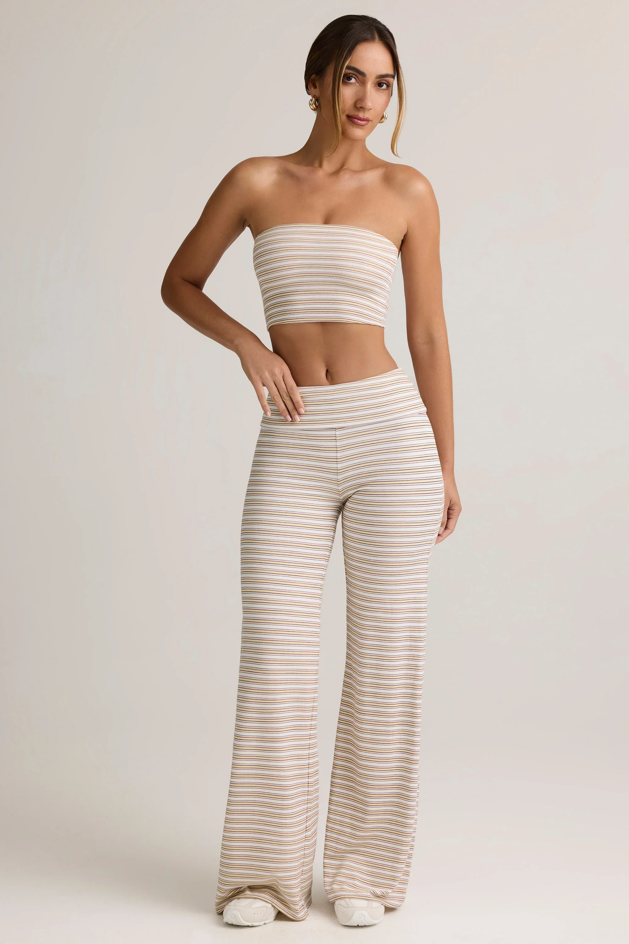Modal Strapless Crop Top in Pink Yellow Stripe - Image 5
