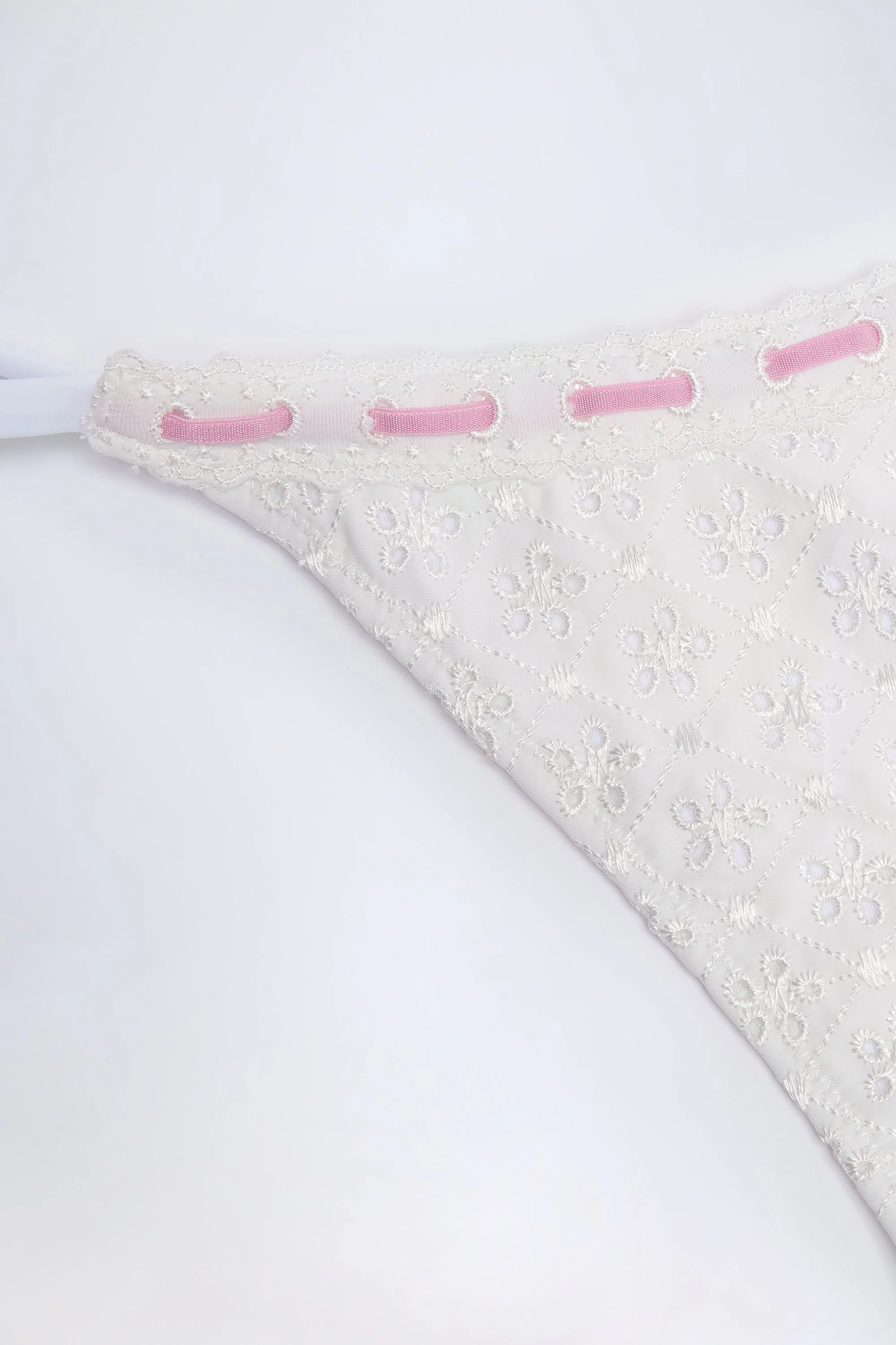 Broderie Anglaise Side-Tie Thong Bikini Bottoms in White - Image 6