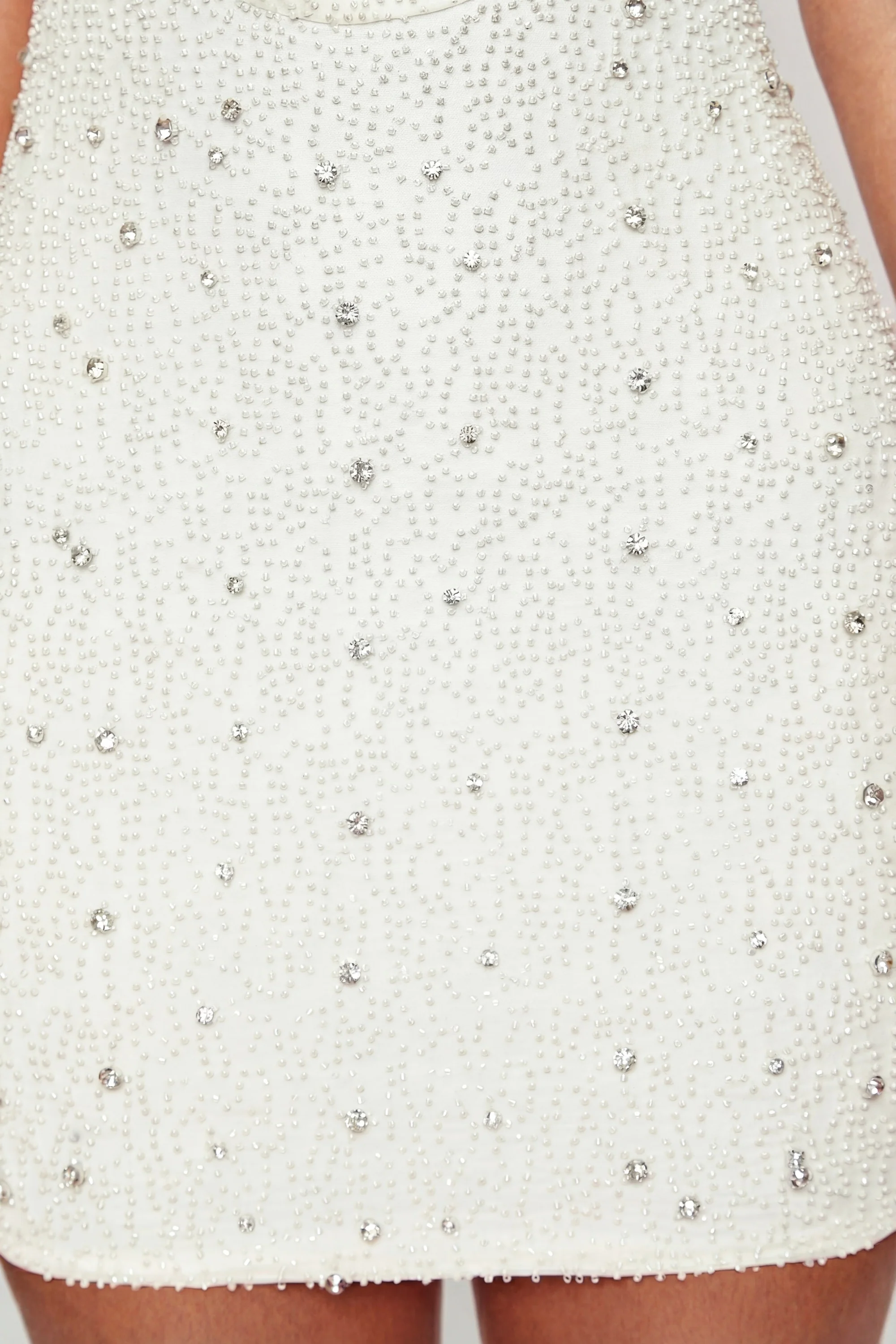 Deep Plunge Embellished Mini Dress in White - Image 5