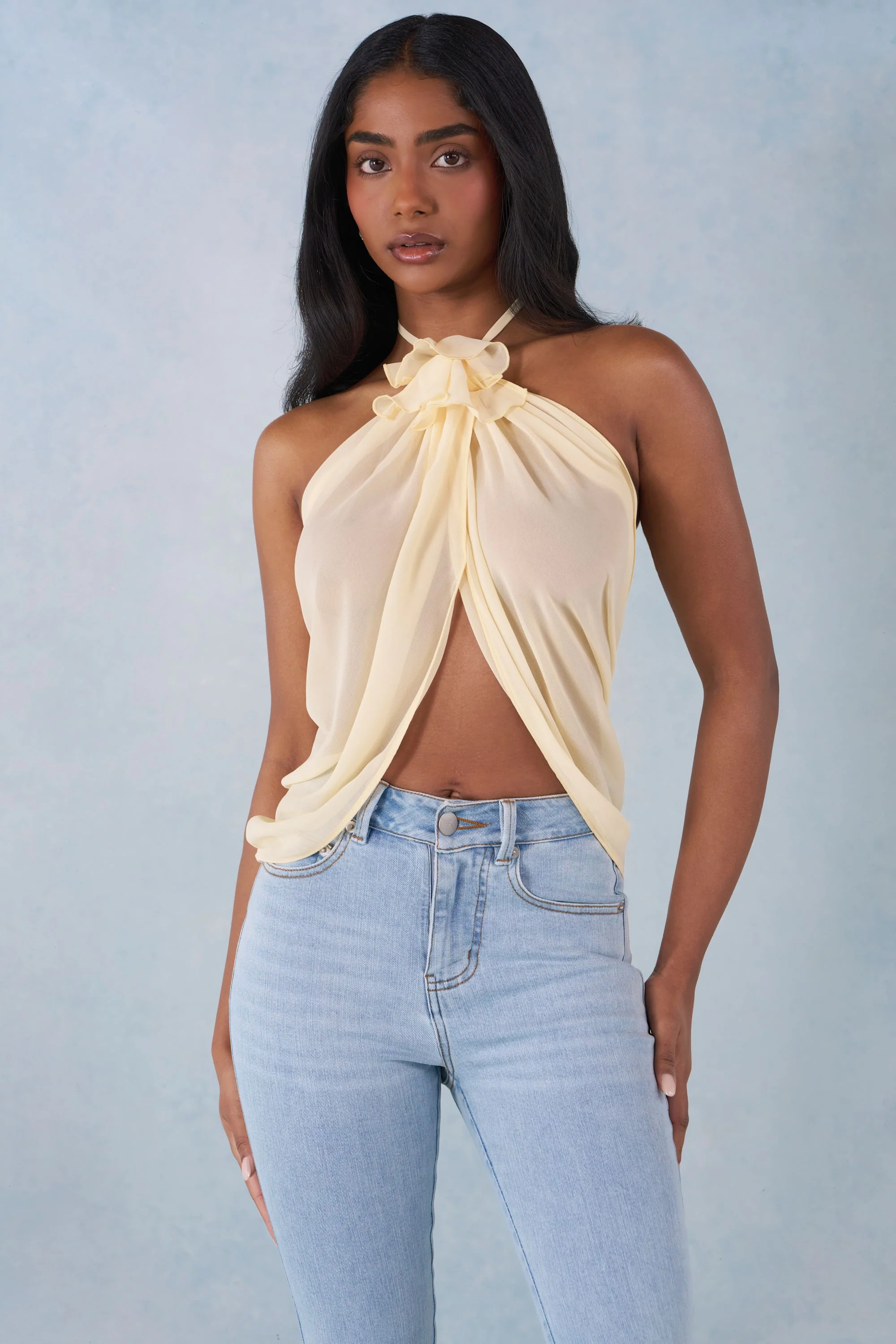 Halterneck Open-Front Top in Butter Yellow - Image 7