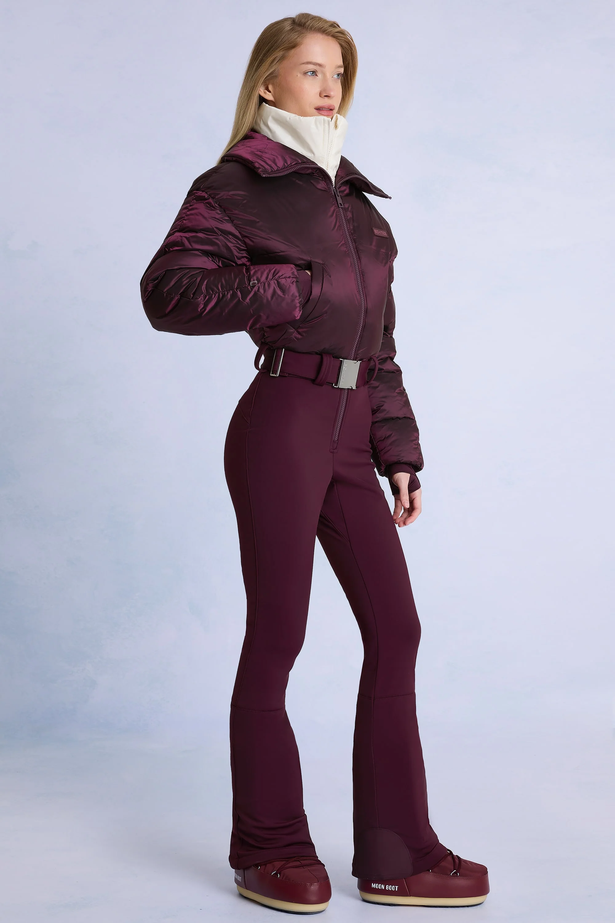 Waterproof Belted Layered Ski Suit in Burgundy - Image 3