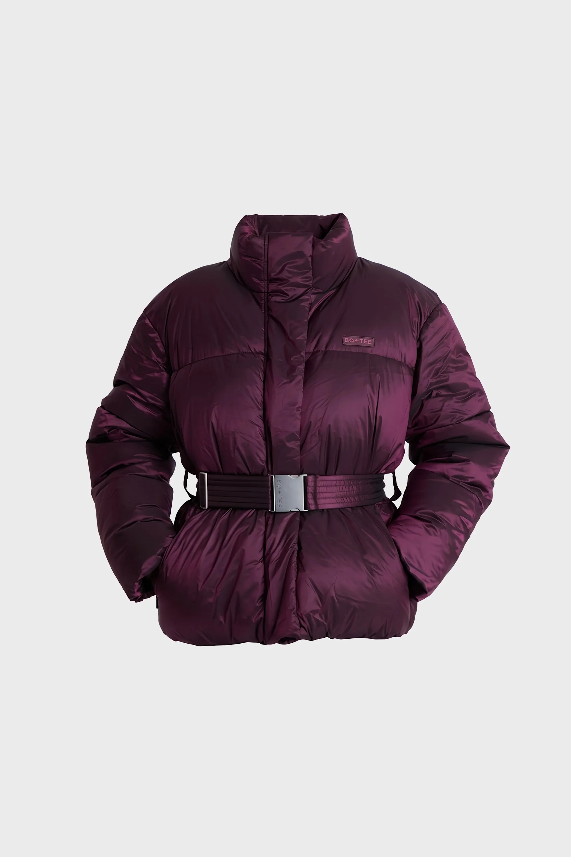 Waterproof Belted Oversized Ski Jacket in Burgundy - Image 6