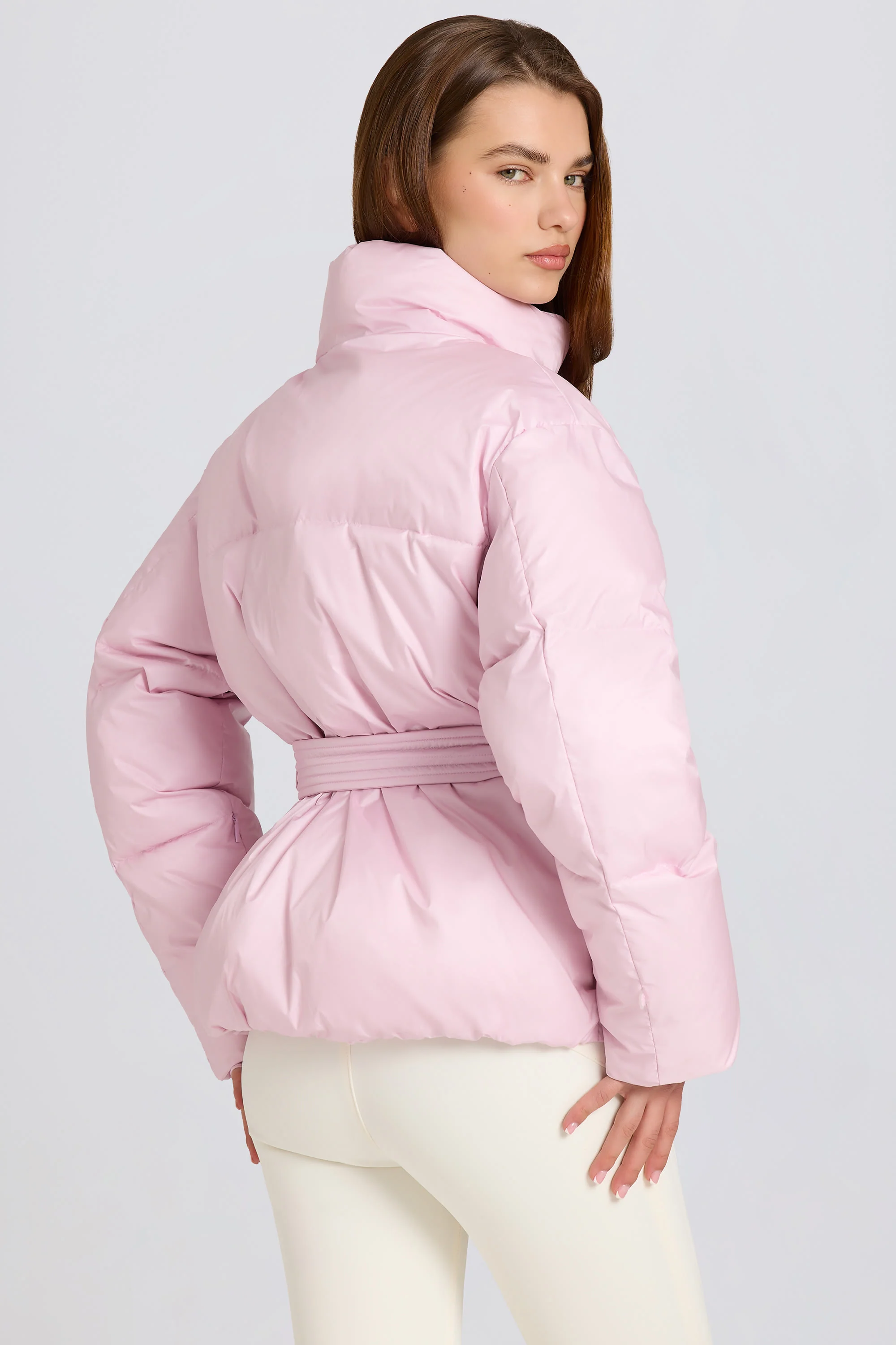 Waterproof Belted Oversized Ski Jacket in Powder Pink - Image 5