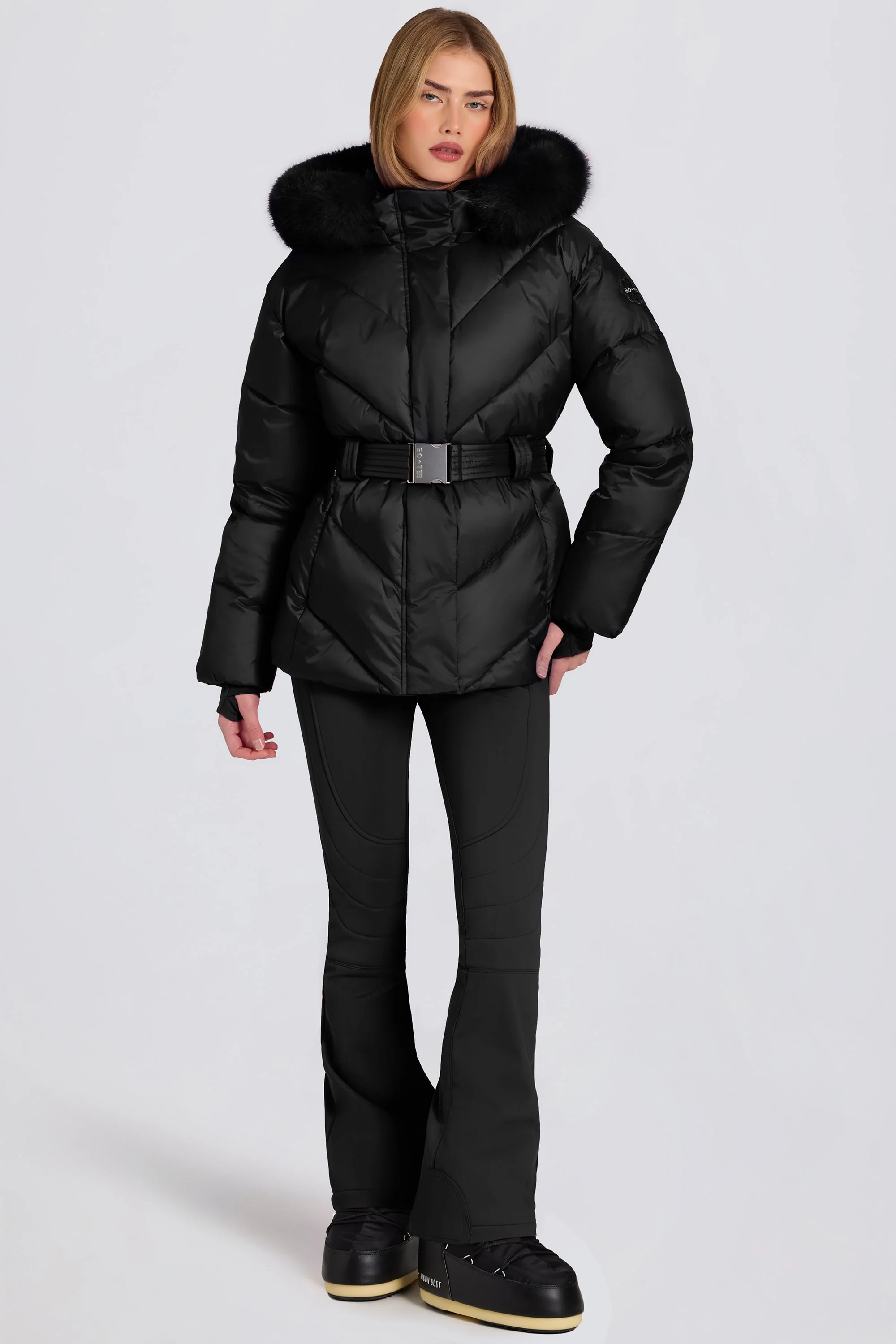 Waterproof Faux-Fur Hood Ski Jacket in Black - Image 4