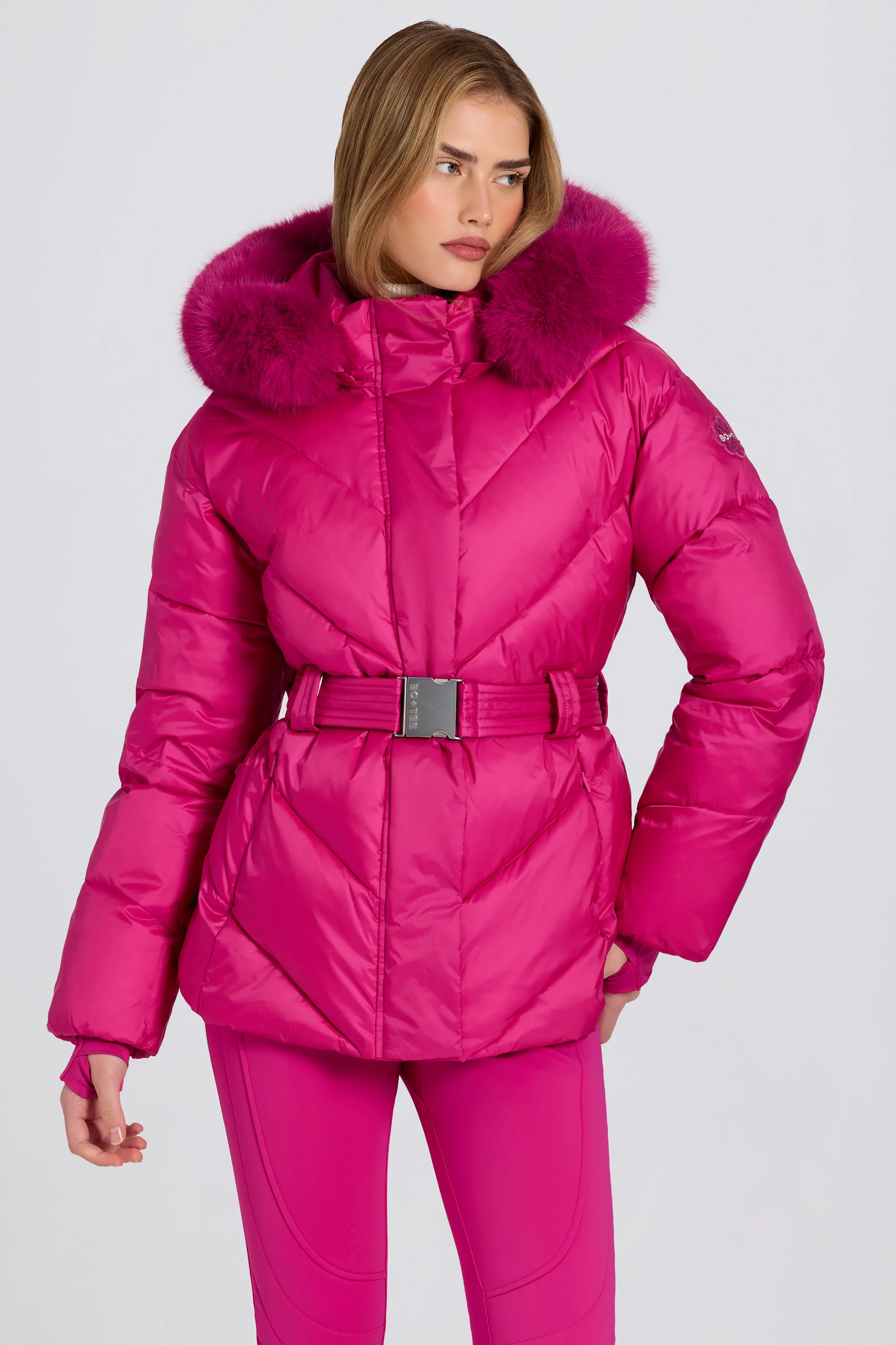 Waterproof Faux-Fur Hood Ski Jacket in Magenta Pink - Image 5