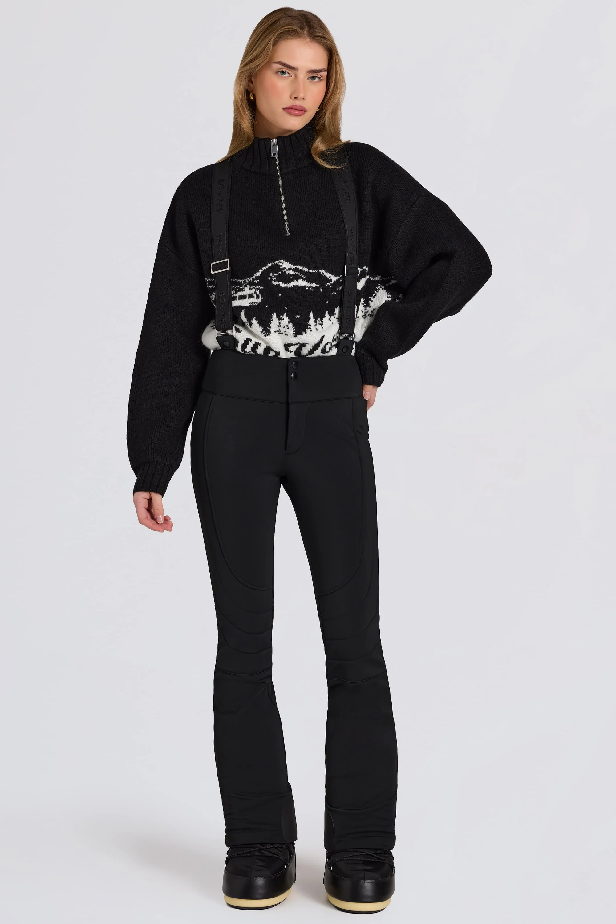 Waterproof High-Rise Salopettes with Suspenders in Black - Image 5