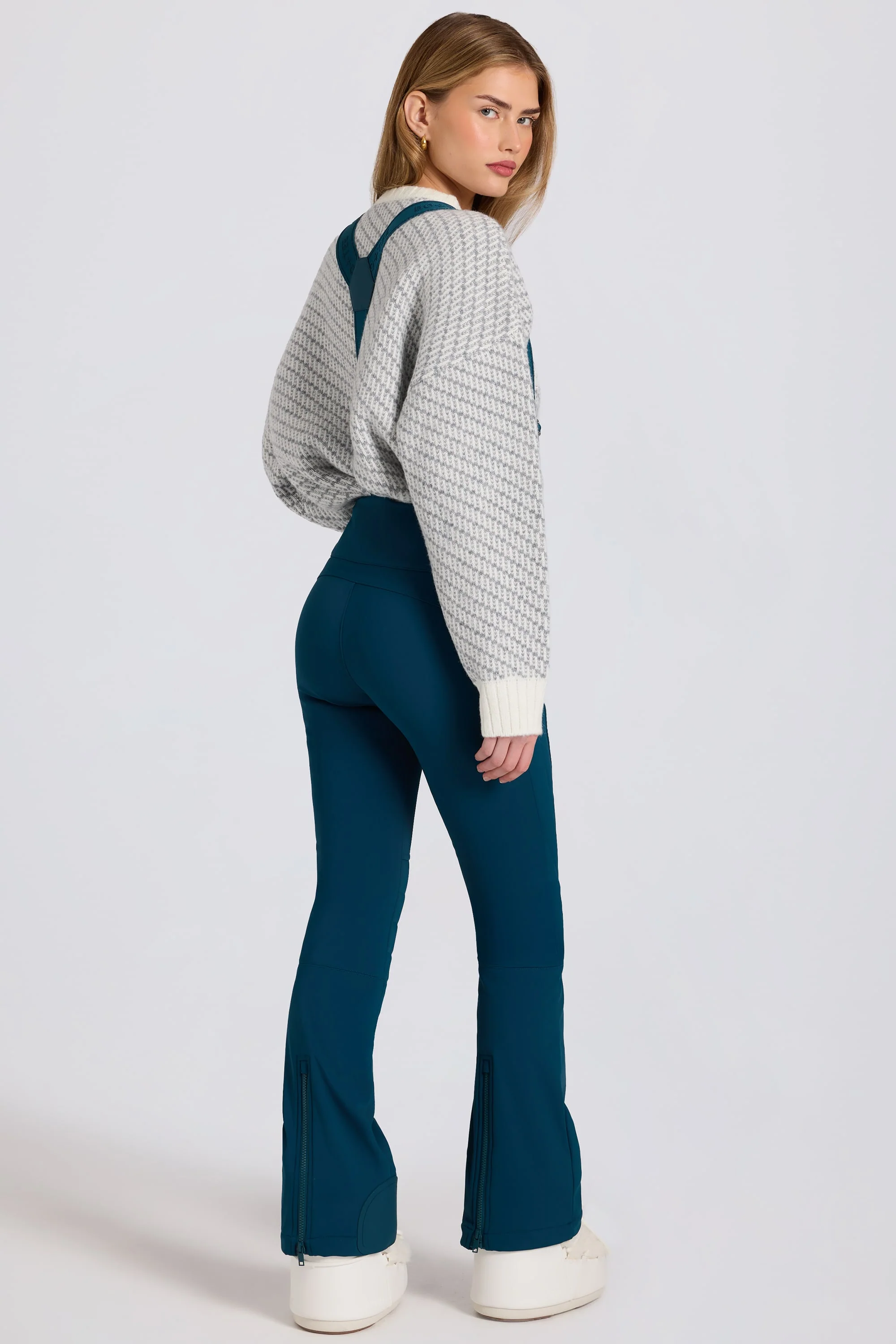 Waterproof High-Rise Salopettes with Suspenders in Teal - Image 2