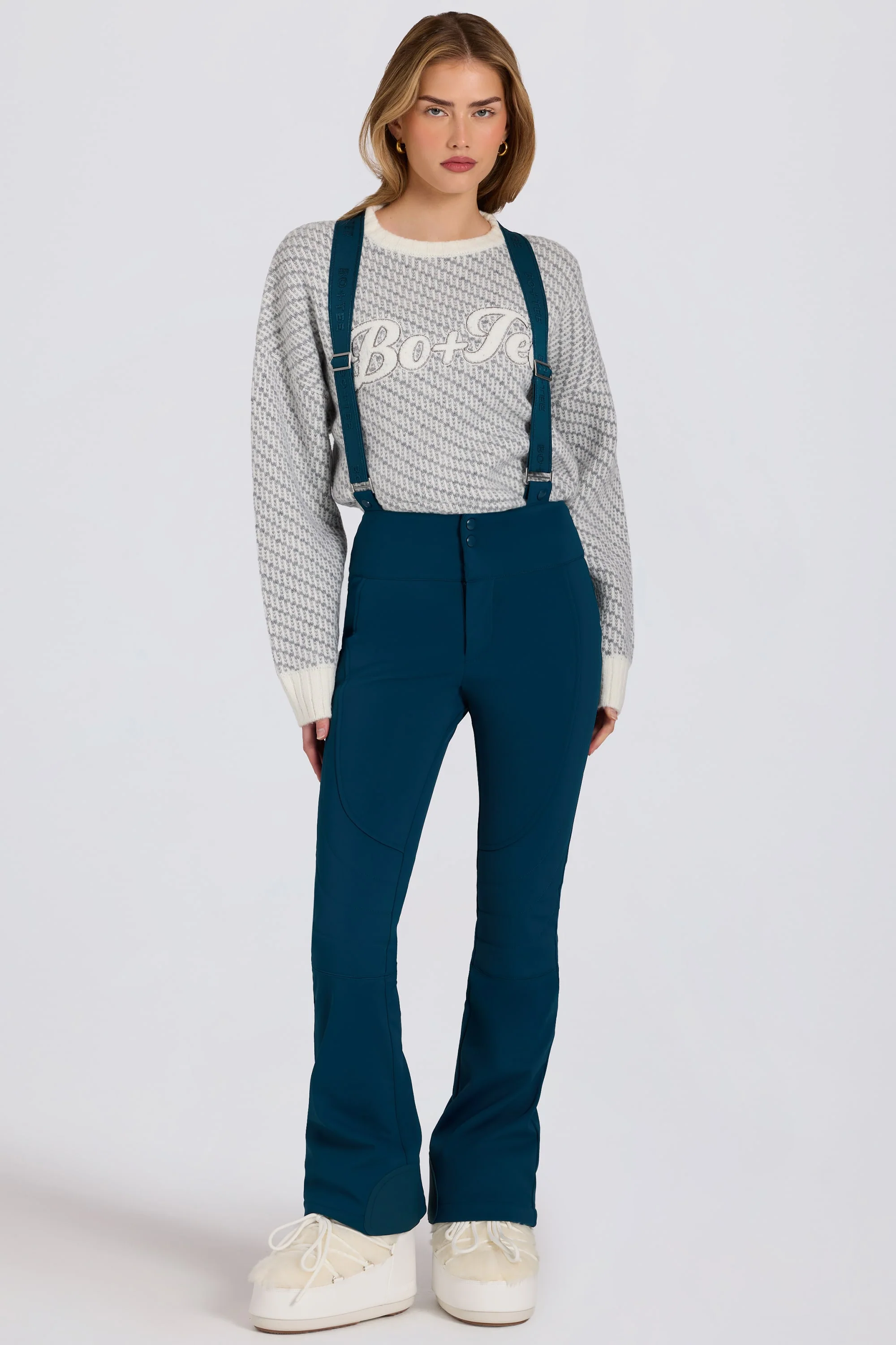 Waterproof High-Rise Salopettes with Suspenders in Teal - Image 3
