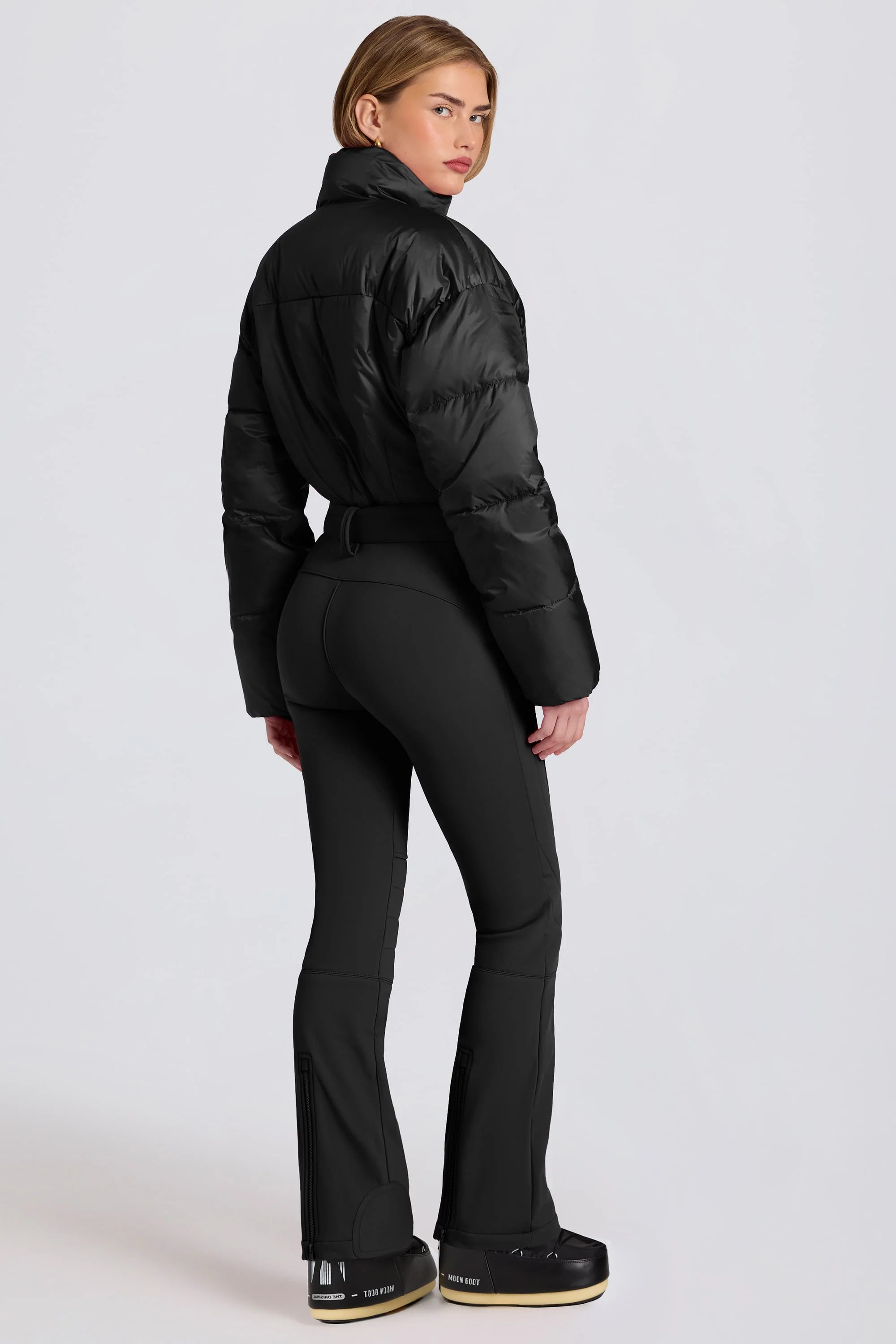 Waterproof Padded Belted Ski Suit in Black - Image 2