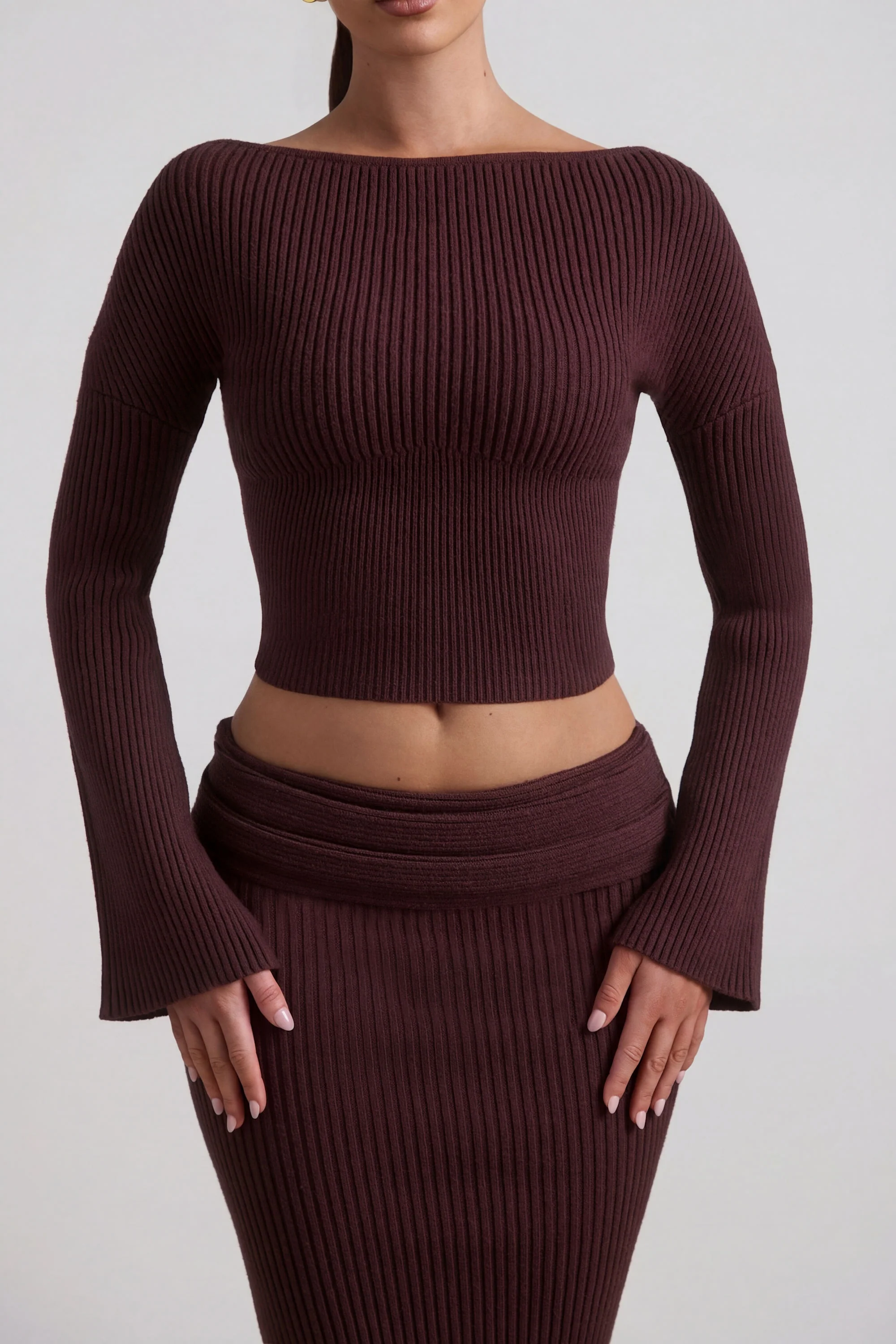 Ribbed-Knit Slash-Neck Top in Espresso - Image 5