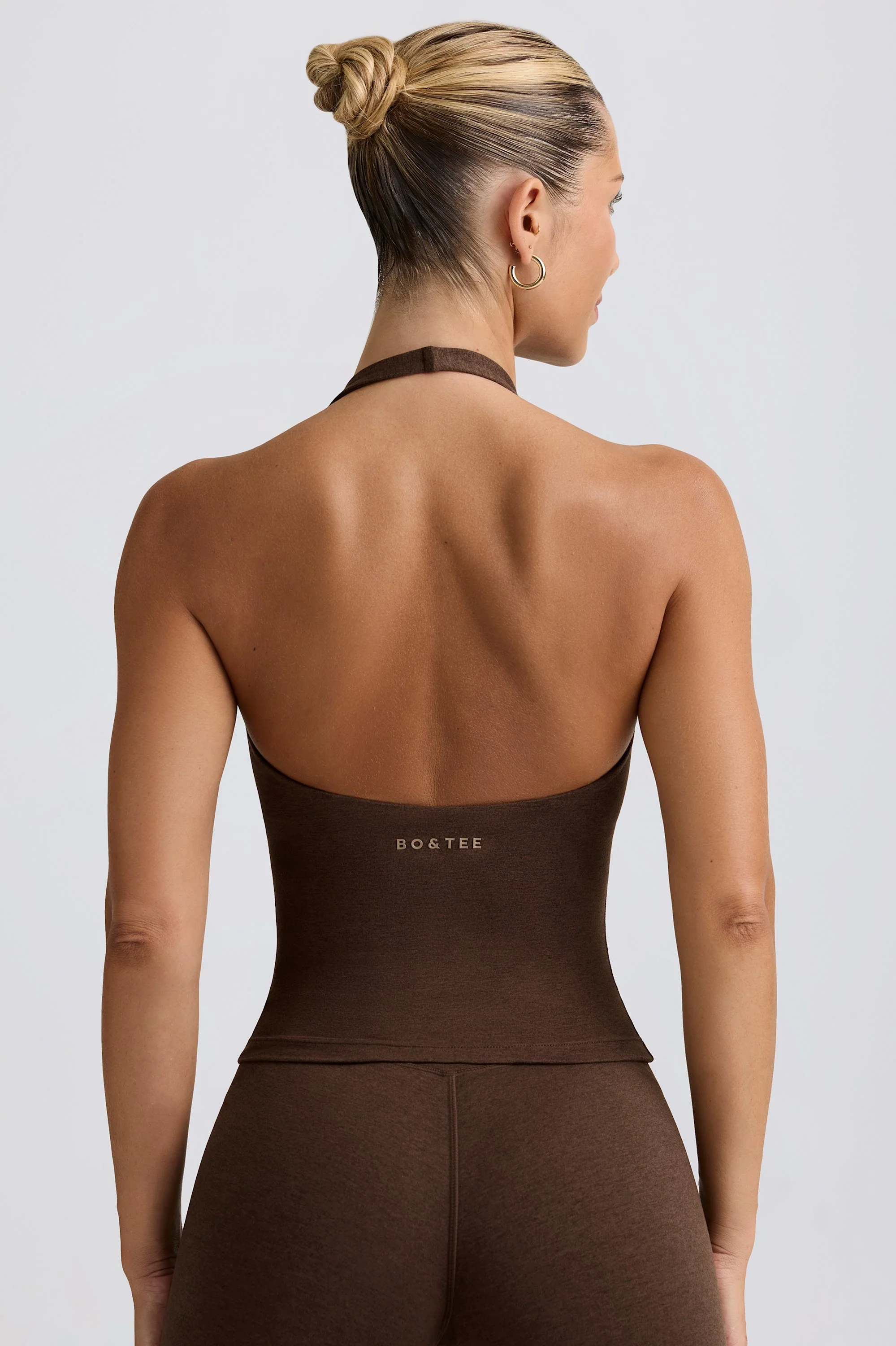 Halterneck Open-Back Tank Top in Pecan Marl - Image 2