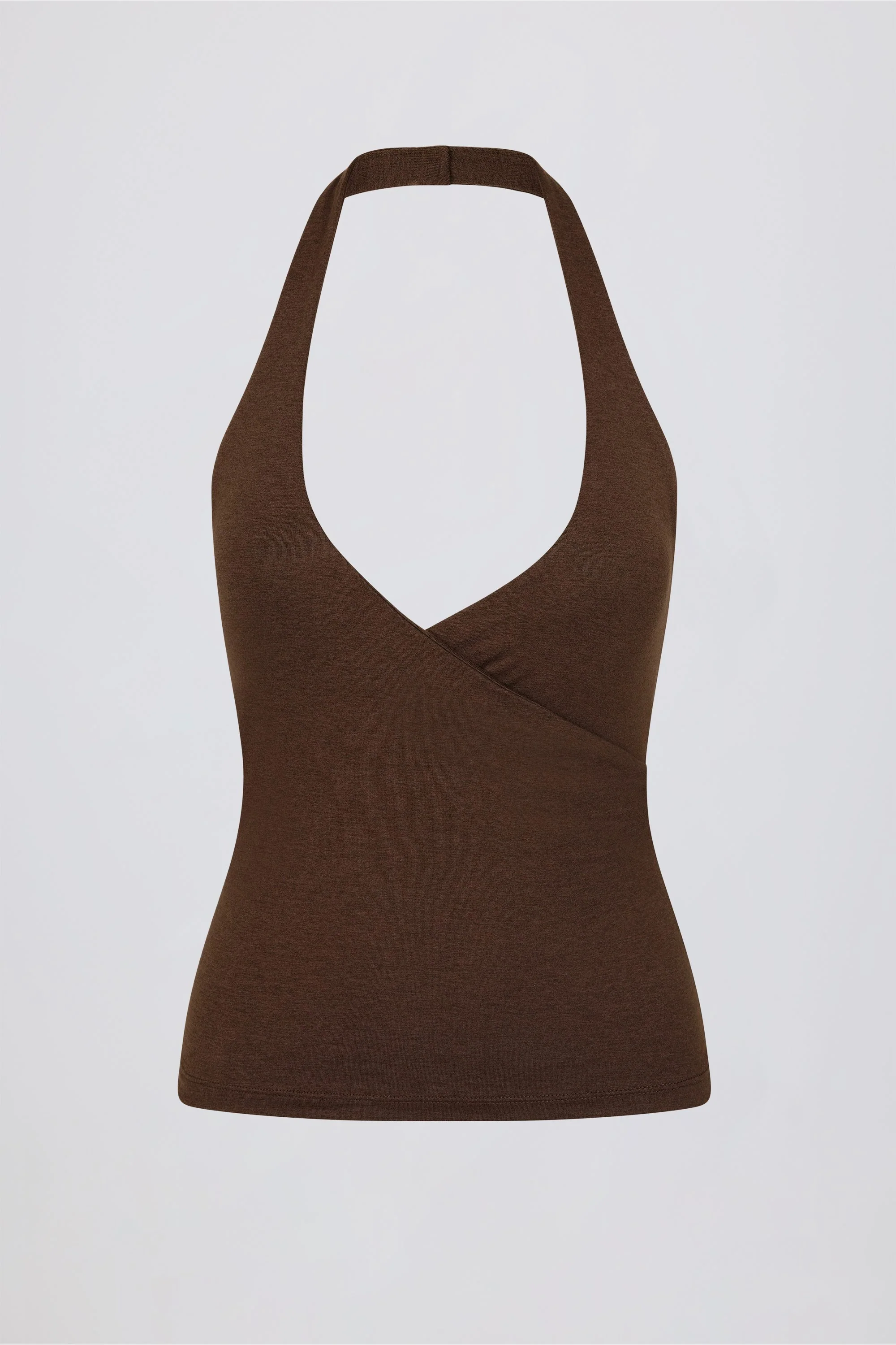 Halterneck Open-Back Tank Top in Pecan Marl - Image 6