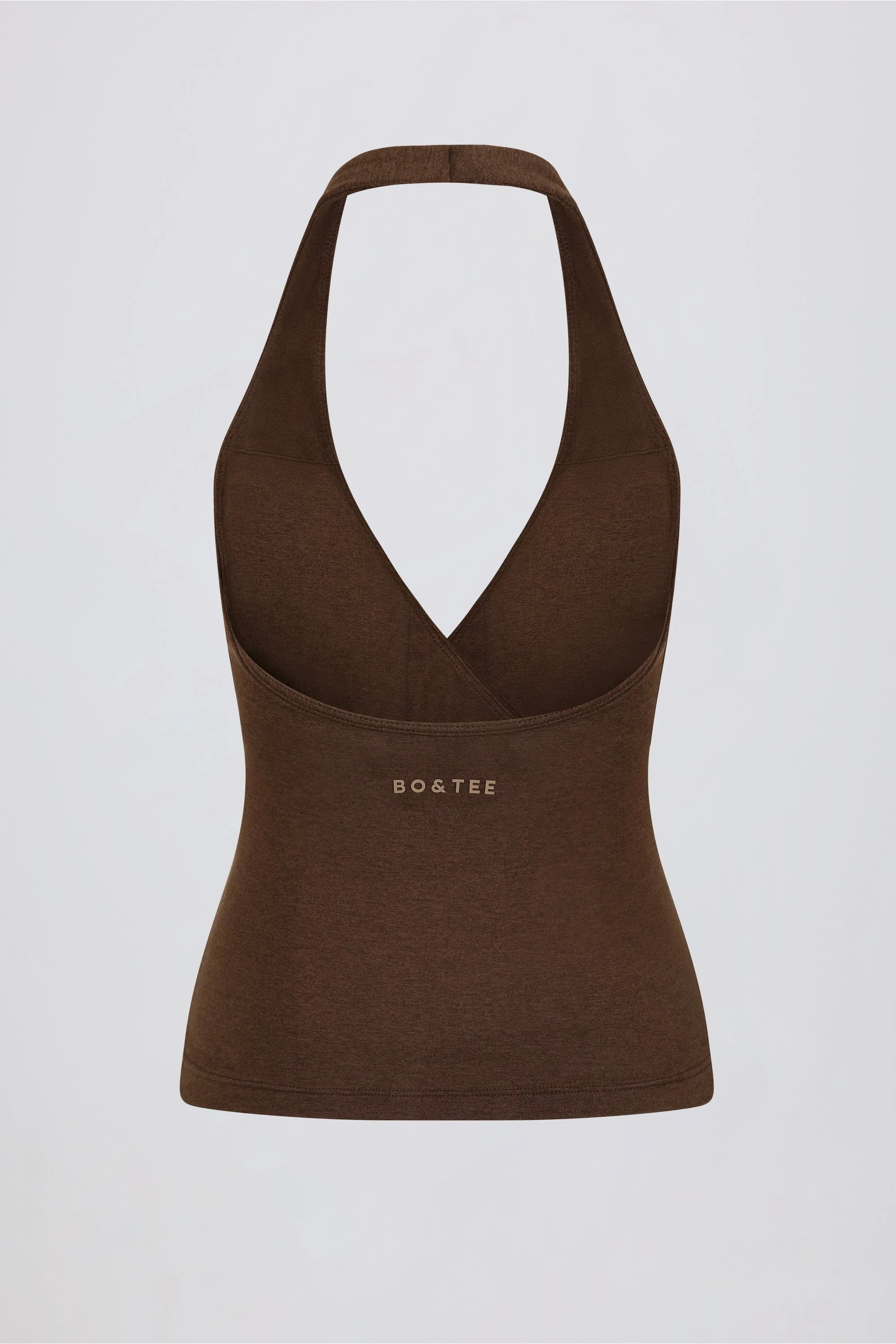 Halterneck Open-Back Tank Top in Pecan Marl - Image 7