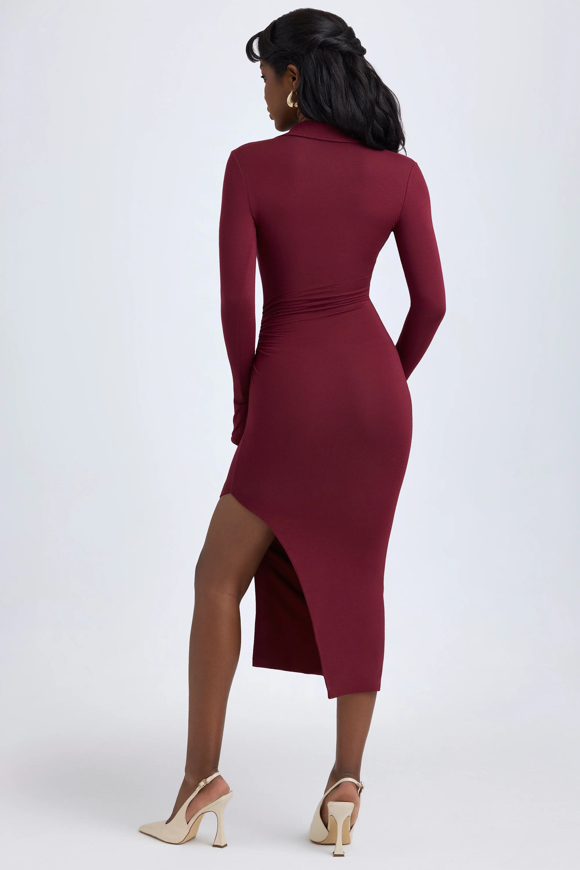Modal Plunge V-Neck Midaxi Dress in Wine Red - Image 2
