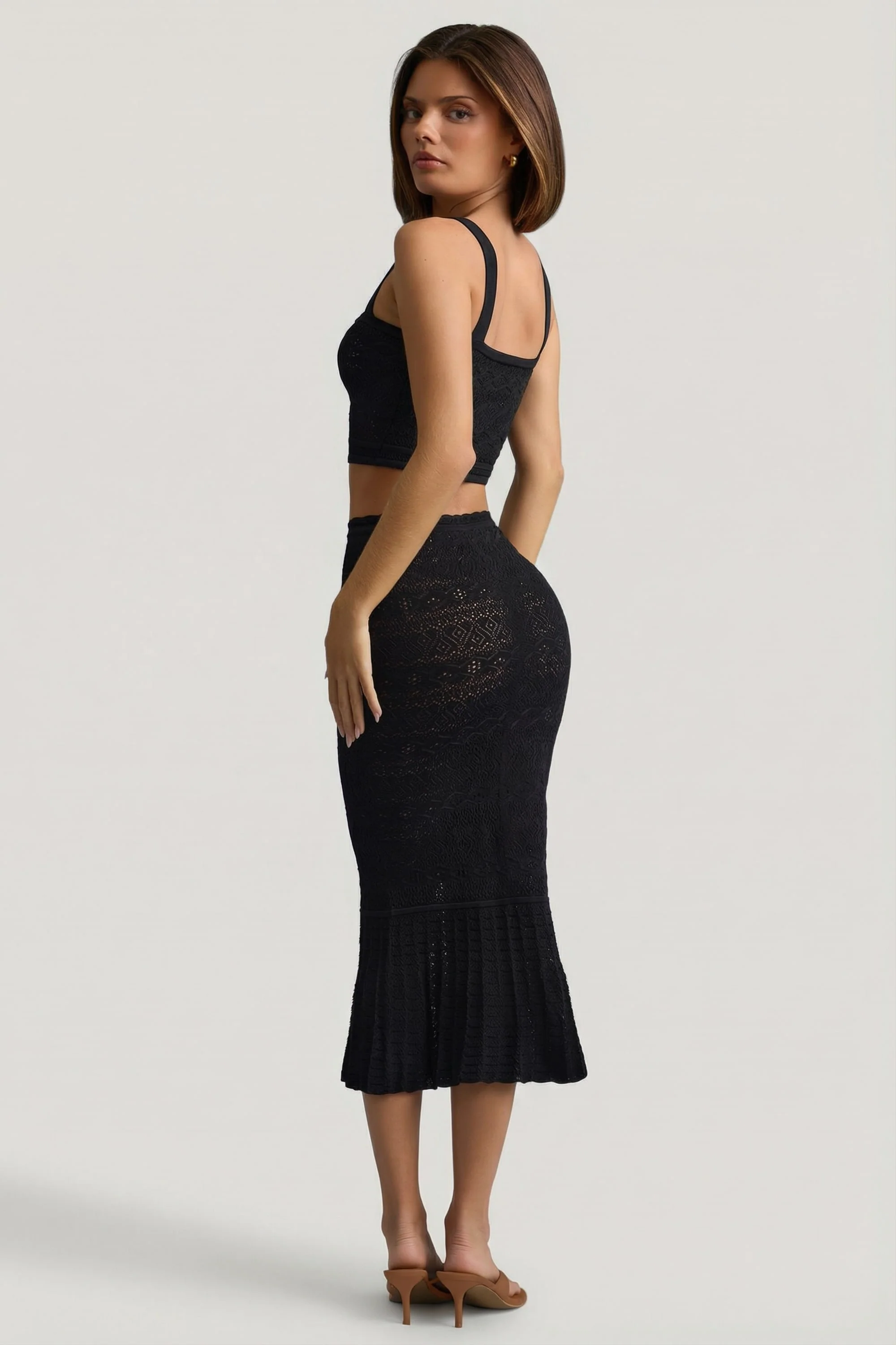 Ruffle-Trim Pointelle-Knit Midaxi Skirt in Black - Image 2