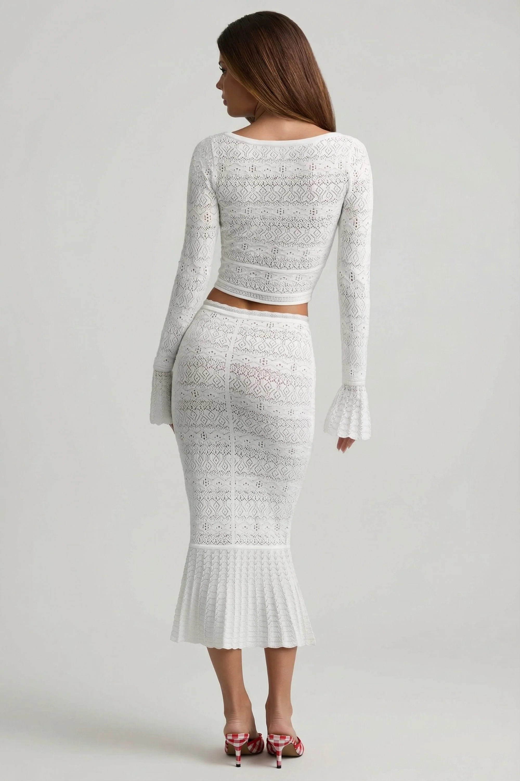 Ruffle-Trim Pointelle-Knit Midaxi Skirt in White - Image 2