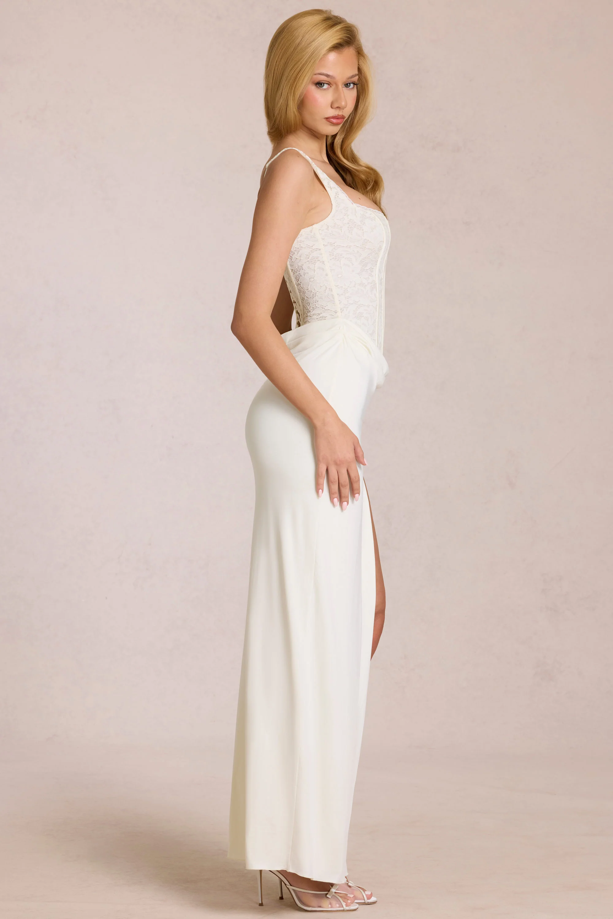 Lace Corset Maxi Dress in Pearl - Image 3