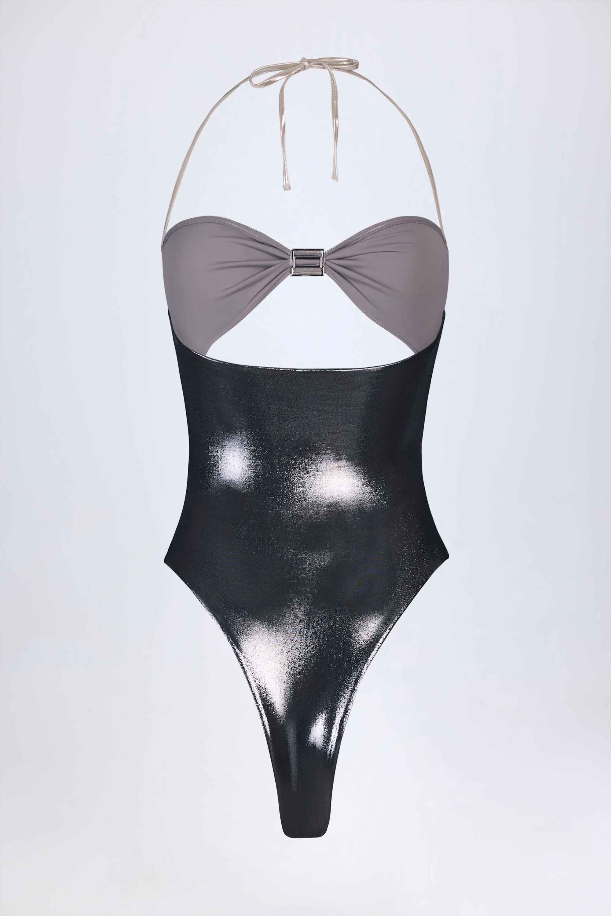 Panelled Cut-out Swimsuit in Silver Chrome - Image 5