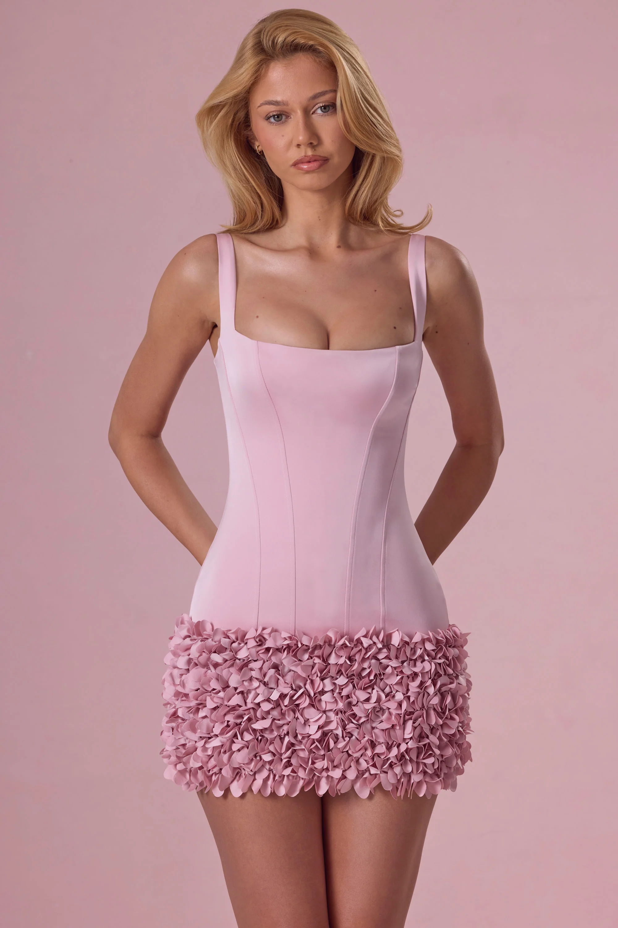Satin Mini Dress in Blush Pink - Image 7