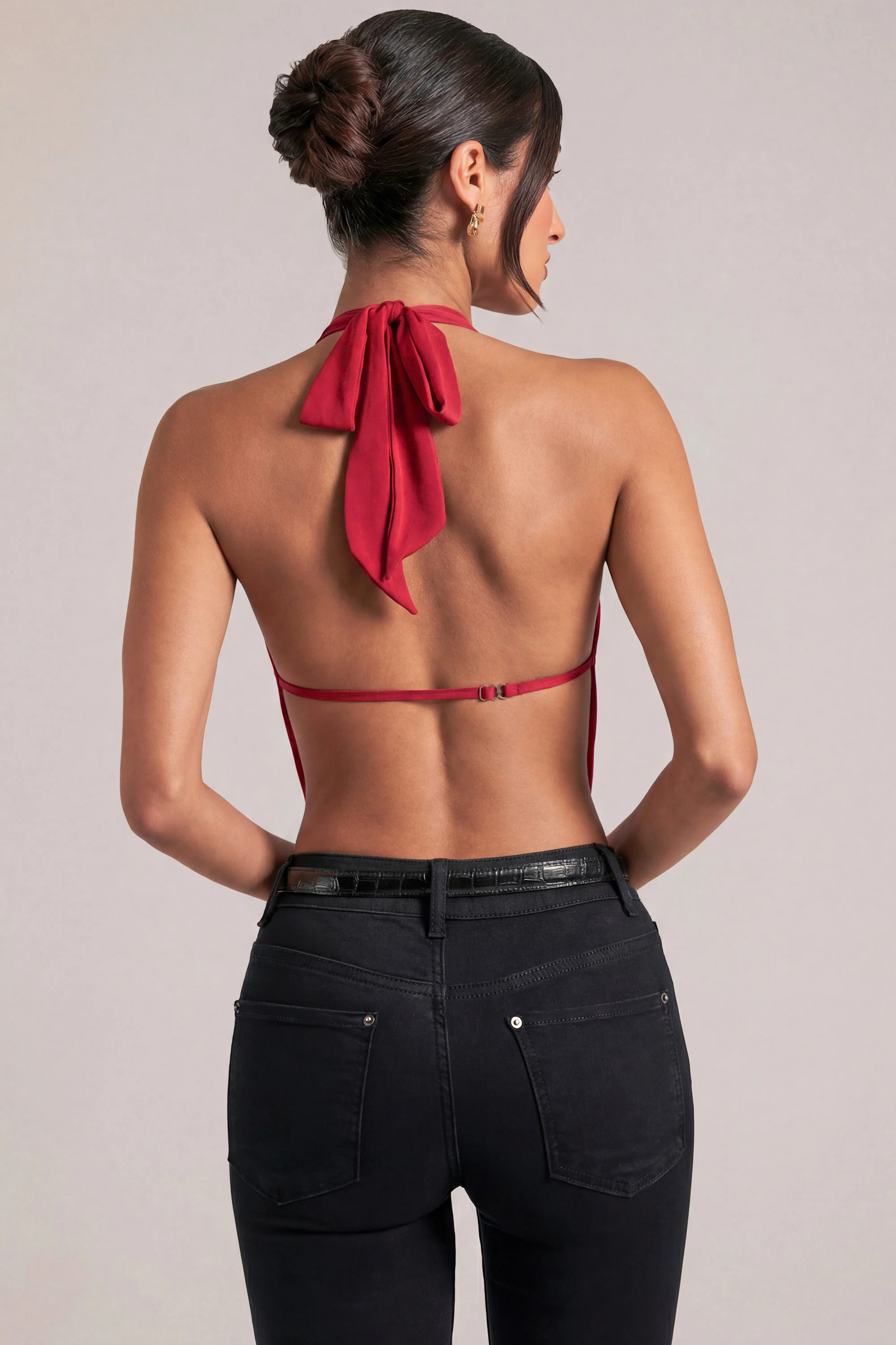 Draped Cowl Top in Cherry Red - Image 2