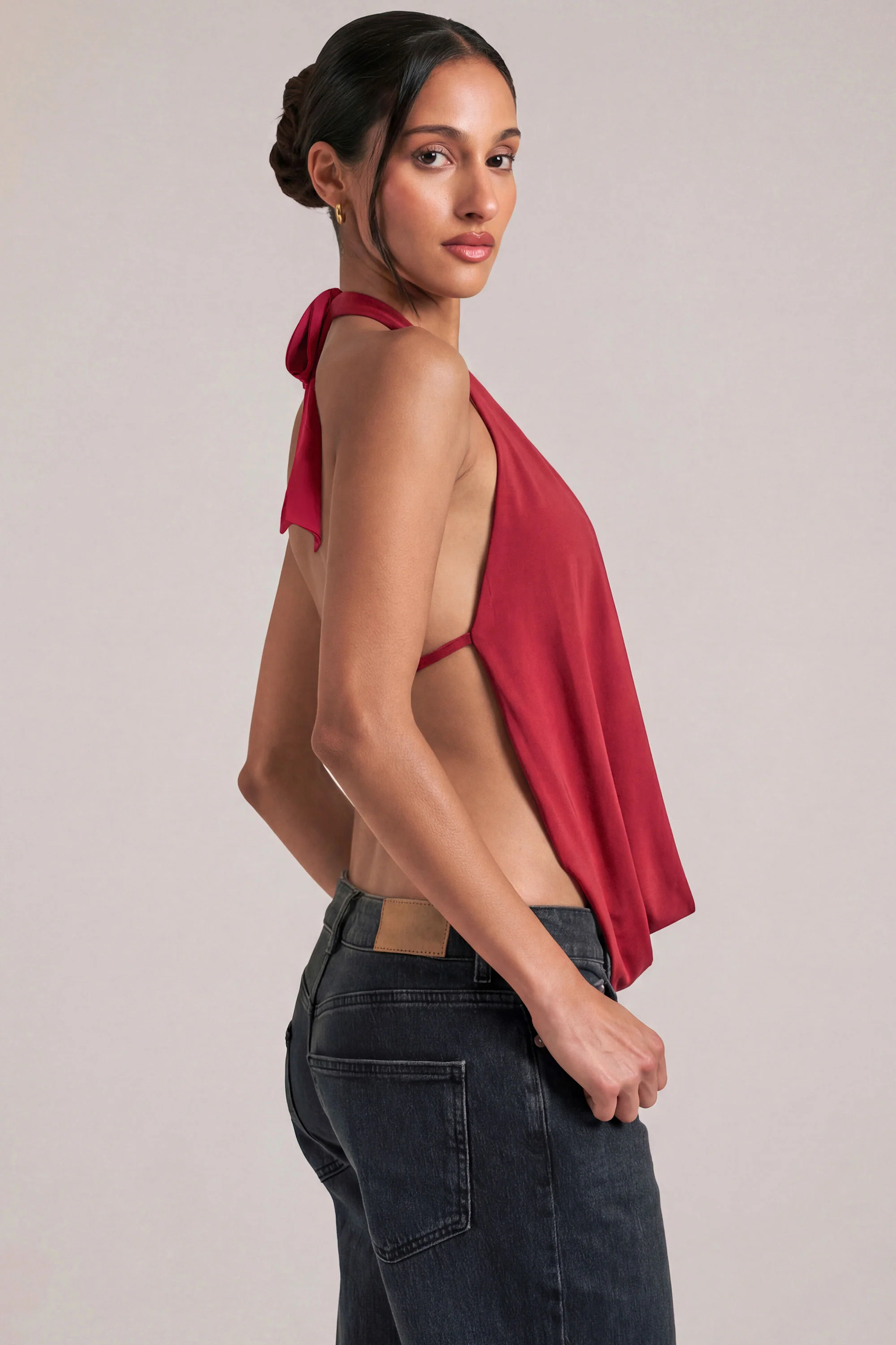 Draped Cowl Top in Cherry Red - Image 3