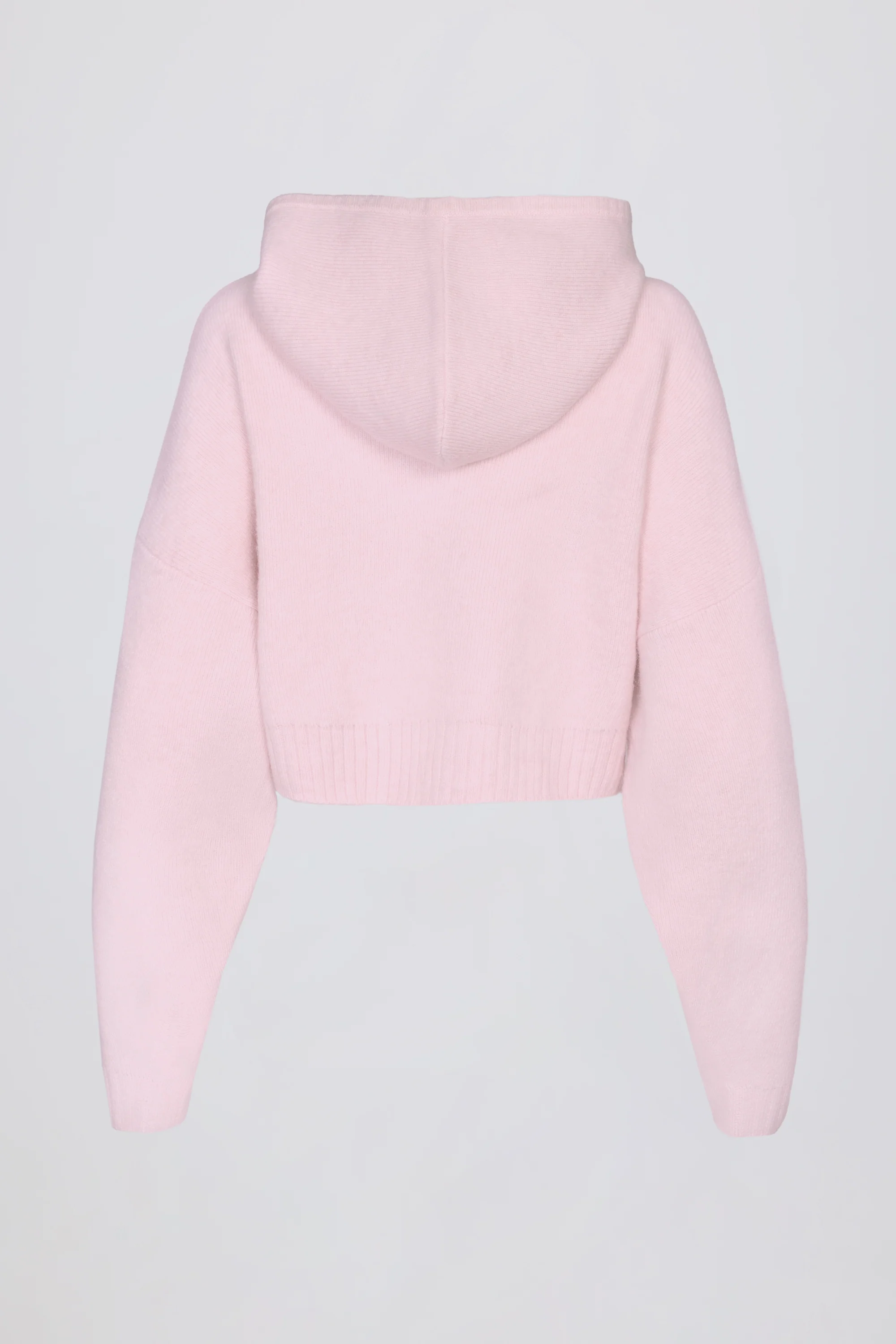Soft Knit Zip-Up Cropped Hoodie in Soft Pink - Image 4