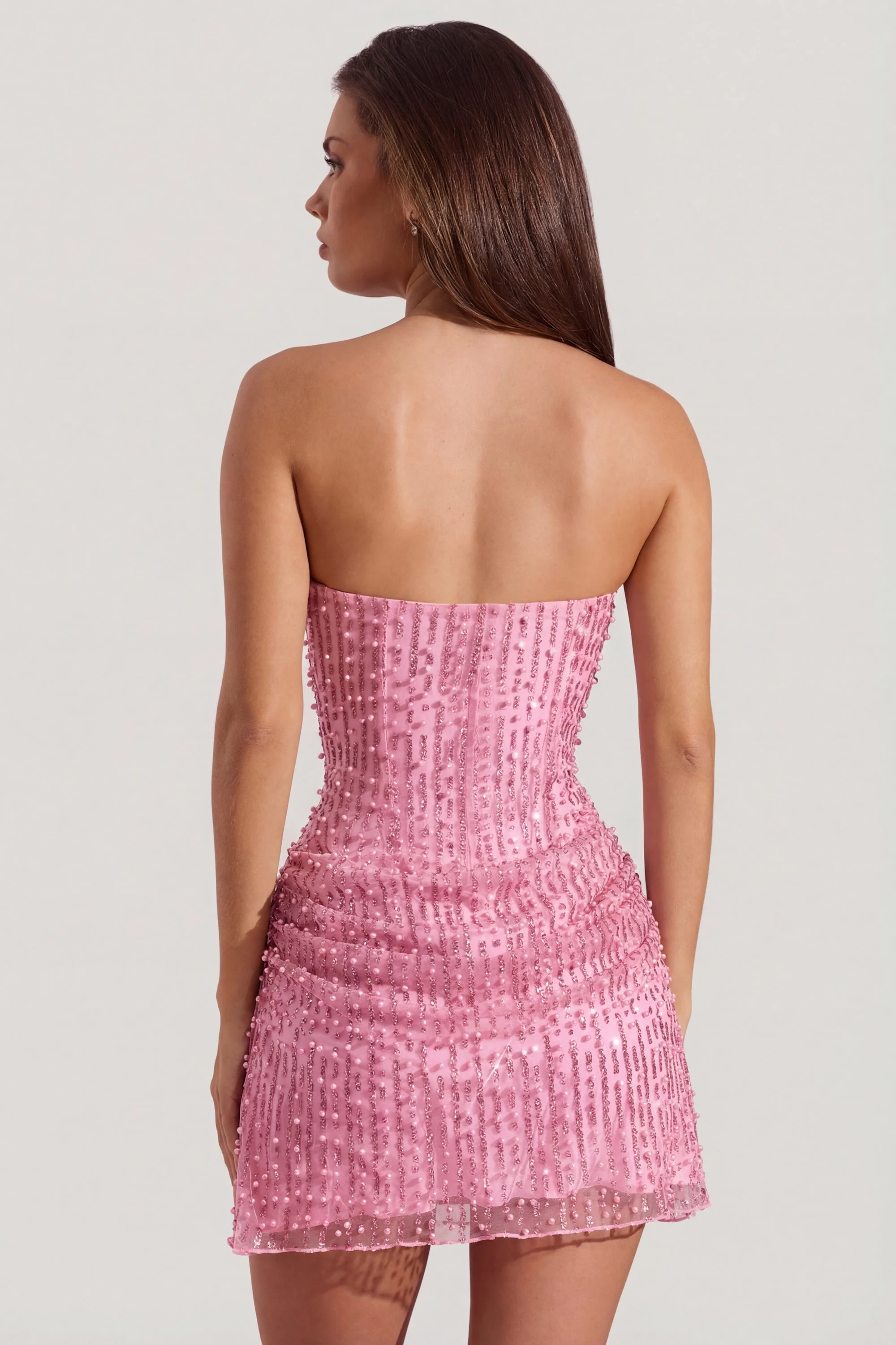 Embellished Draped Strapless A-Line Mini Dress in Pink - Image 2