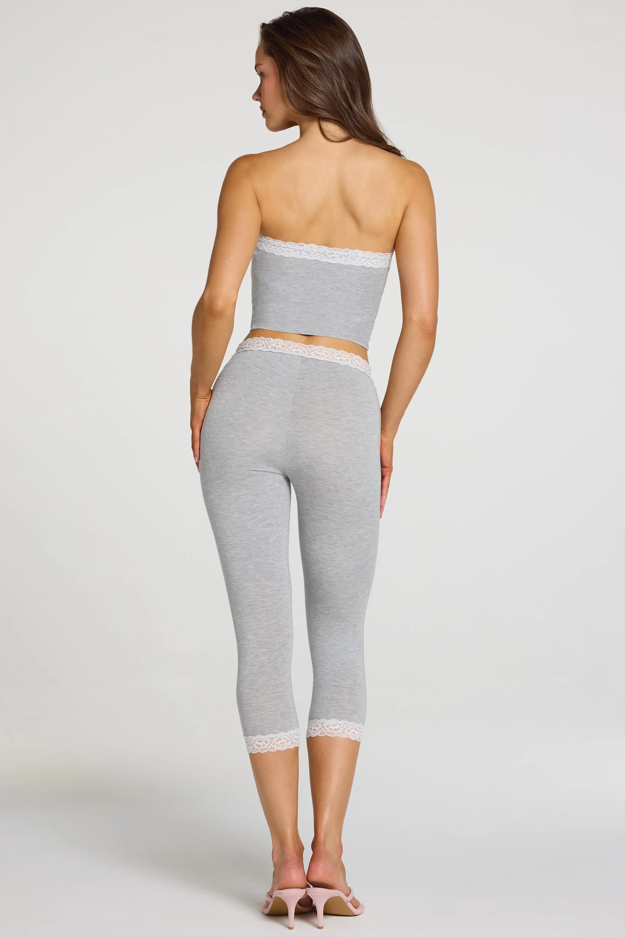 Modal Lace-Trim Mid-Rise Capri Leggings in Grey Marl - Image 6