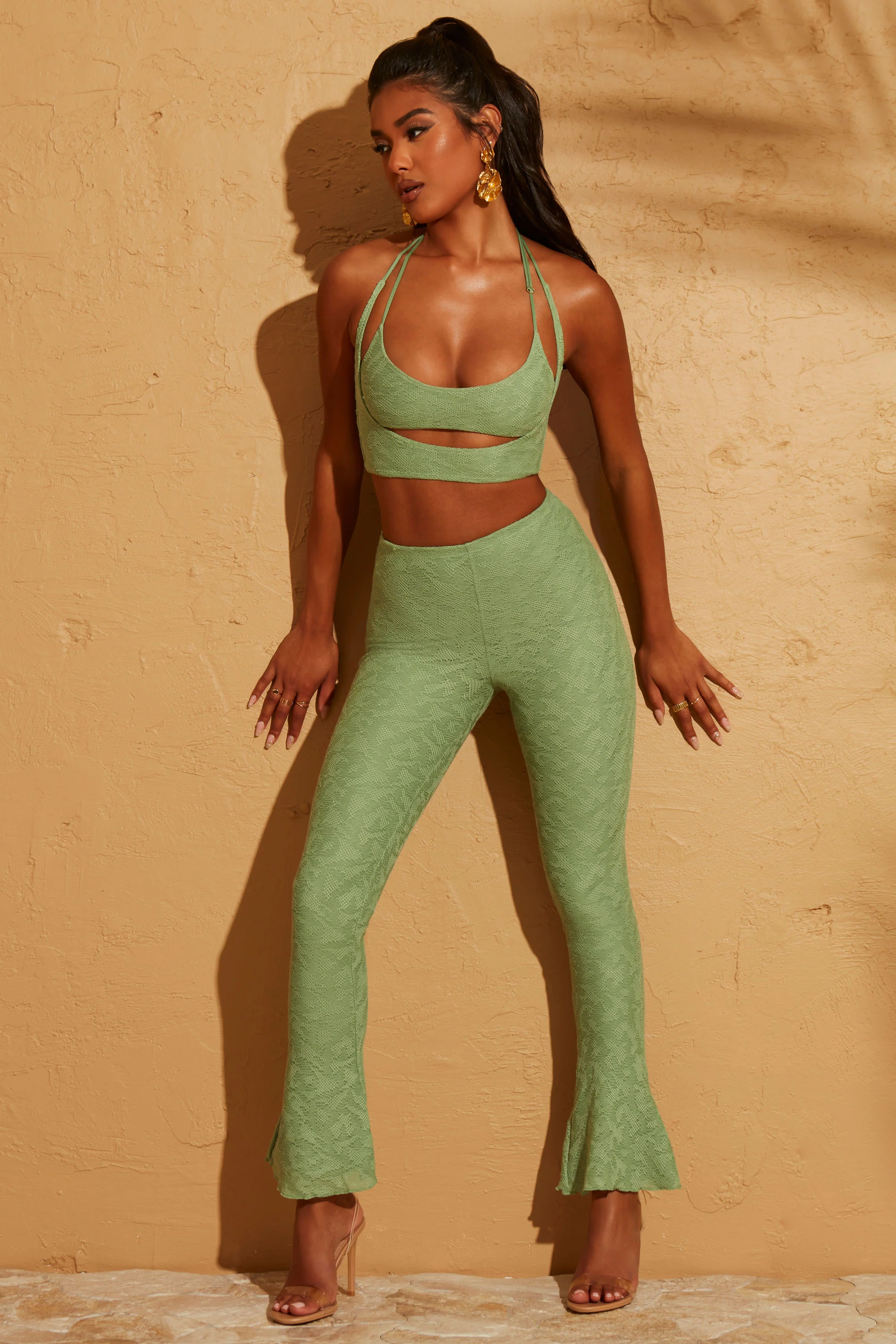 Lace Up Back Petite Trousers in Green - Image 9