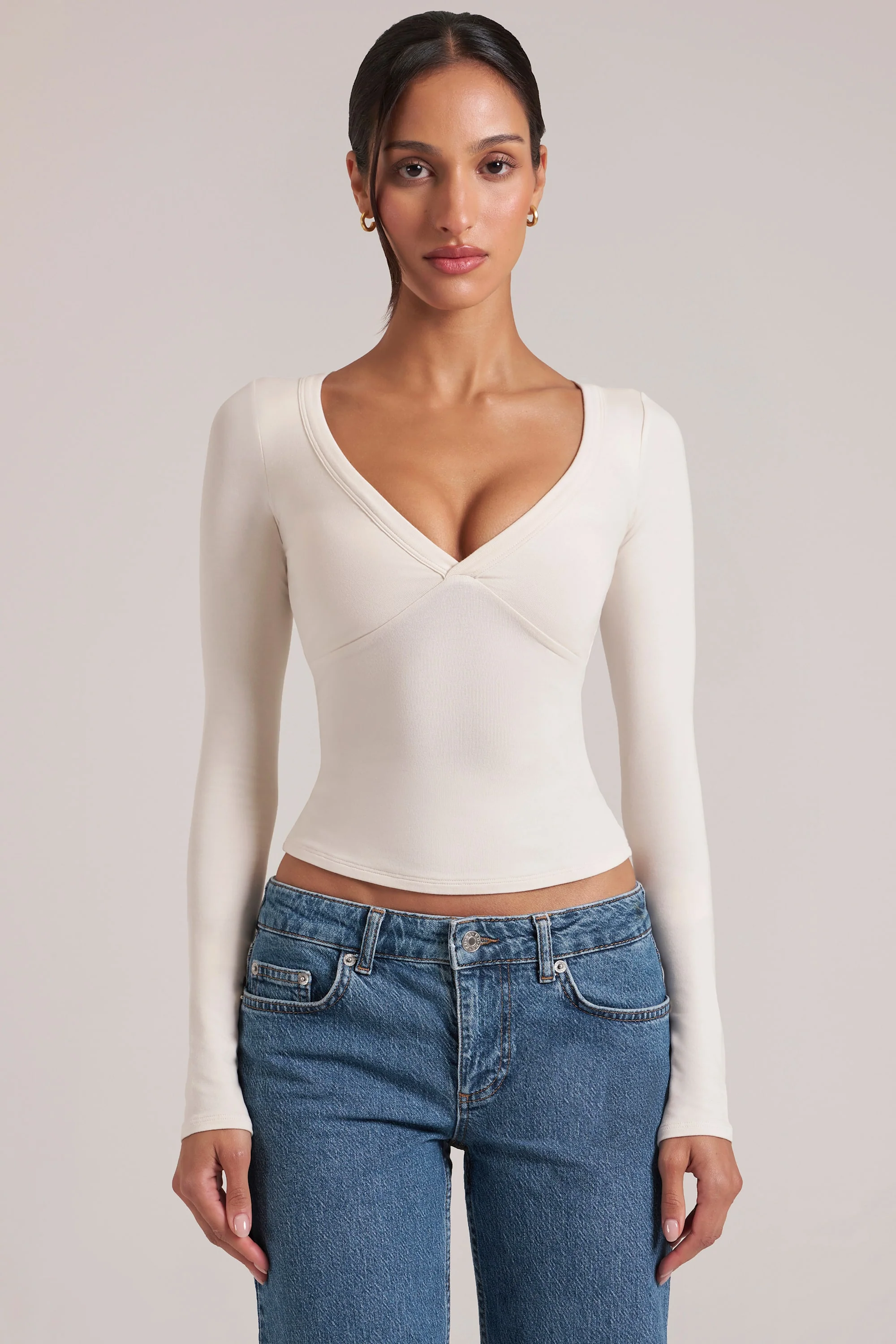 V-Neck Long-Sleeve Top  in Vanilla - Image 5