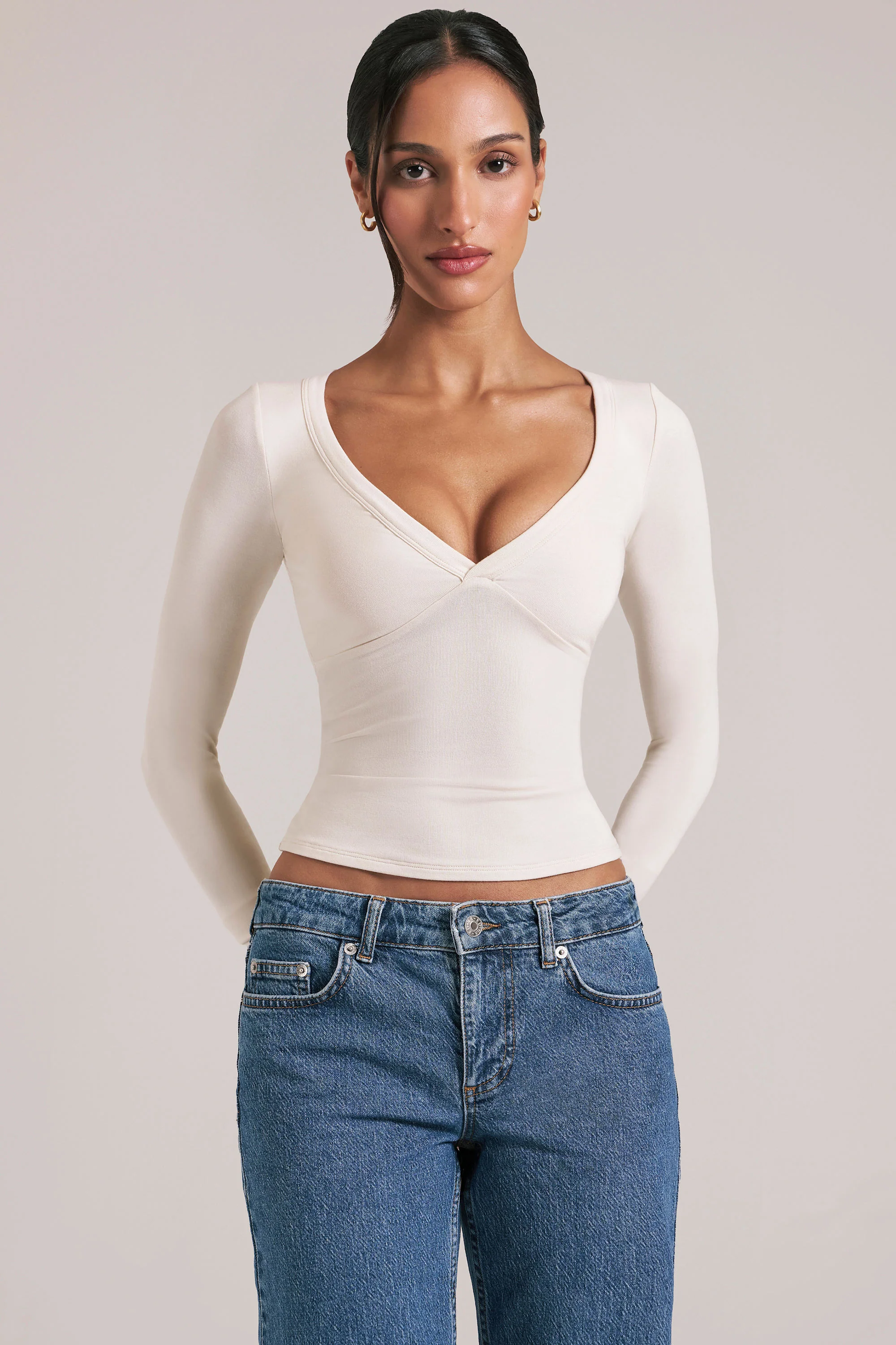 V-Neck Long-Sleeve Top  in Vanilla - Image 6