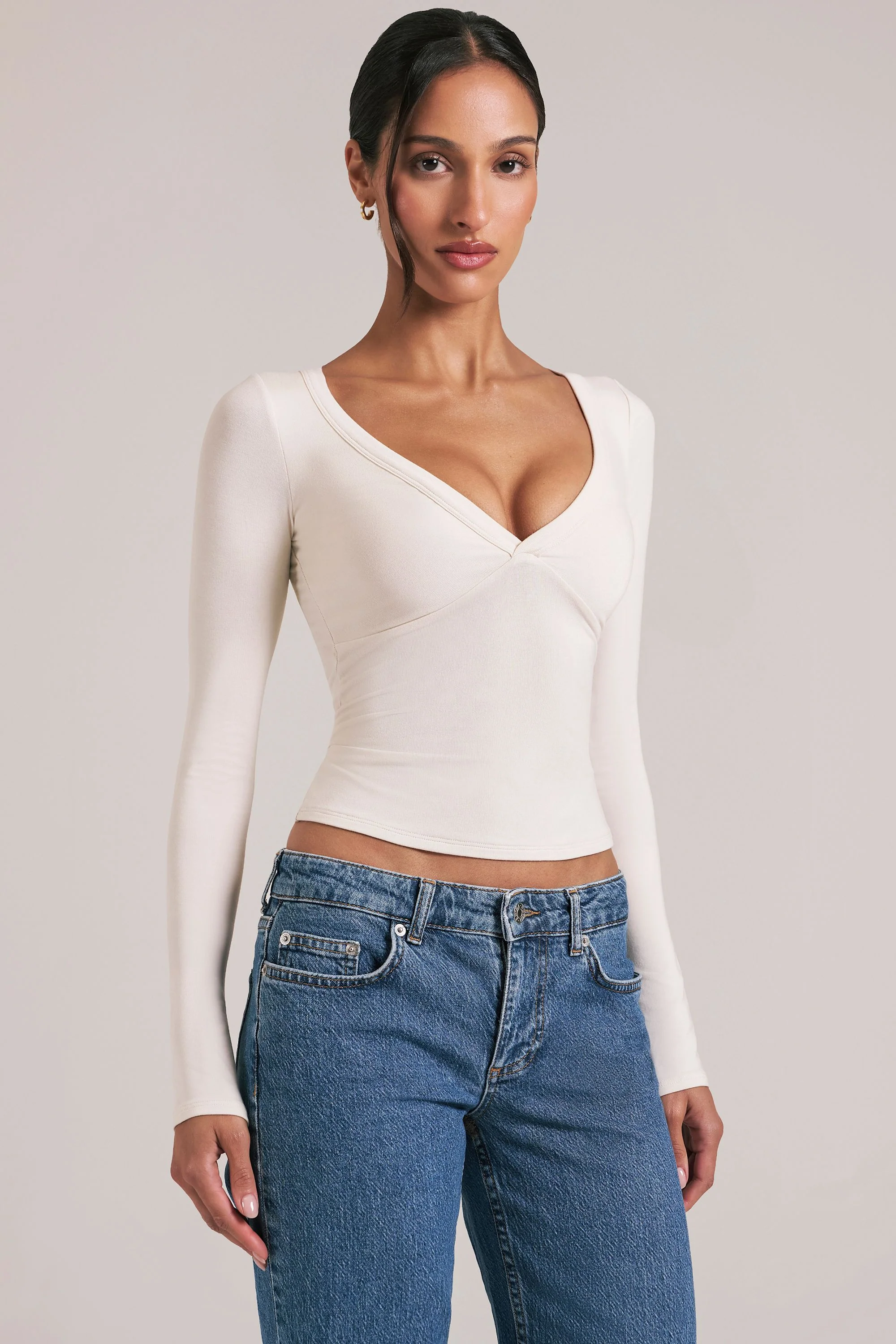 V-Neck Long-Sleeve Top  in Vanilla - Image 7